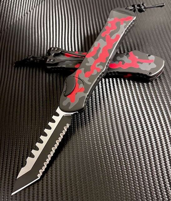 Heretic Hydra V3 Premium Tactical Knife - Red Camo Aluminum Handle & MagnaCut Tanto Blade