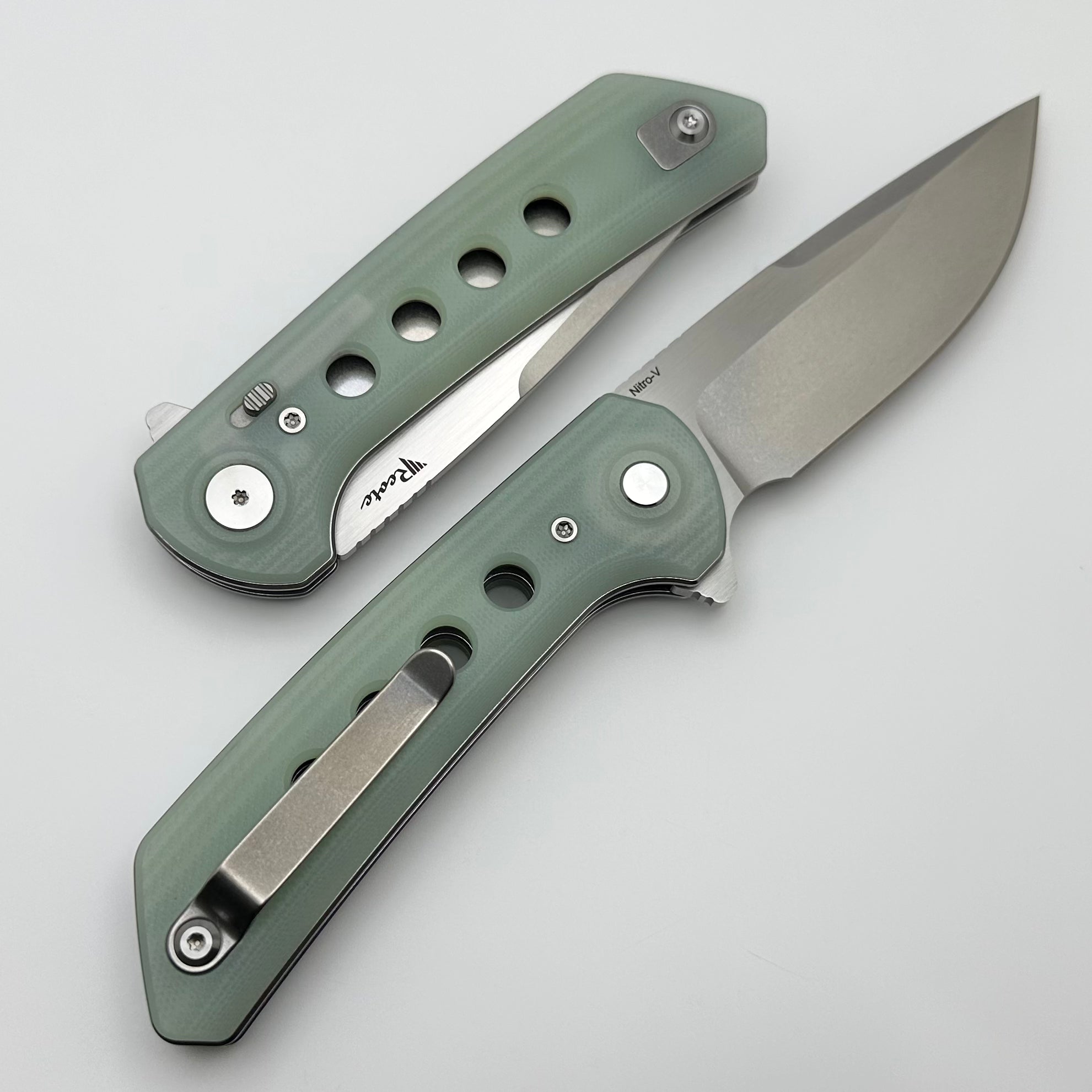 Reate Knives PL-XF Premium Folding Knife - Jade G-10 Handles & Stonewash Nitro-V Blade