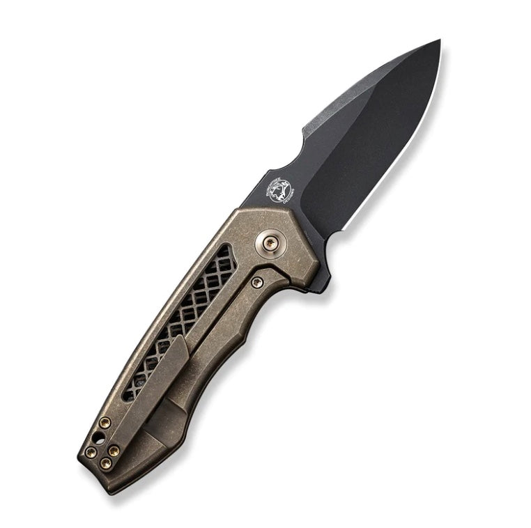 We Knife Harpen Flipper - Premium Bronze Titanium Handle & Black Stonewash CPM-20CV Blade WE23019-3