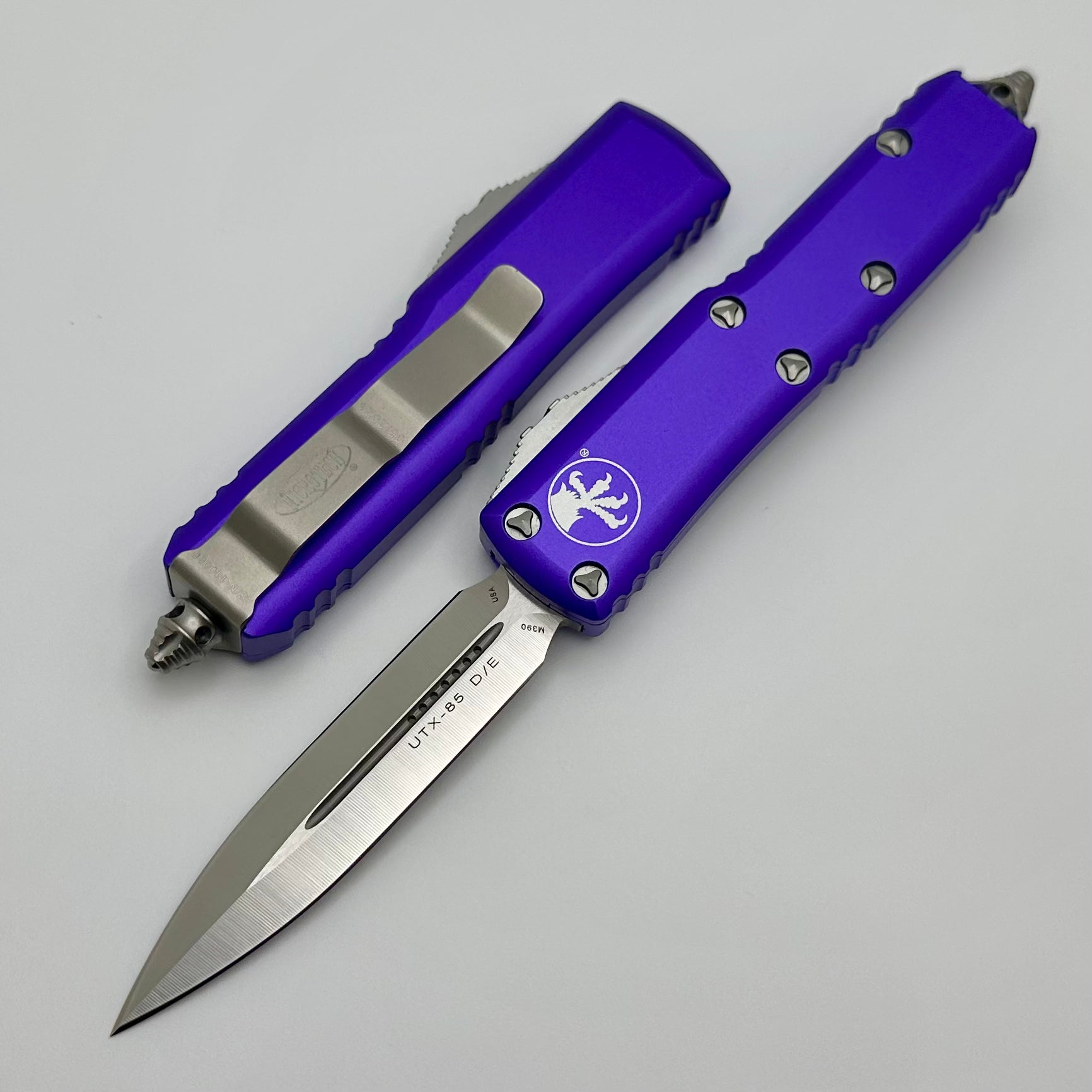 Microtech UTX-85 Double Edge EDC Knife - Satin & Purple Finish