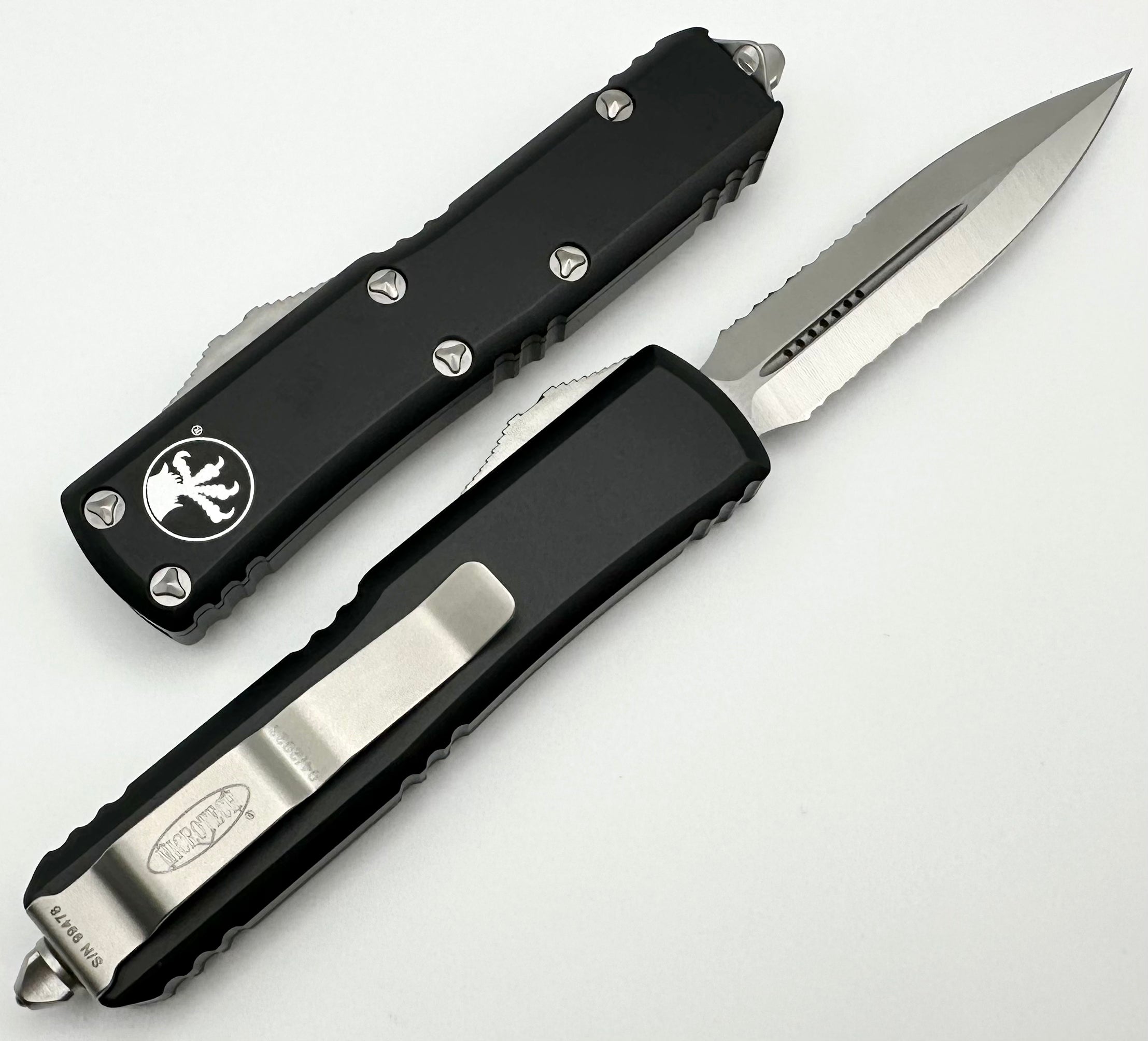 Premium Microtech UTX-85 Tactical Knife - Double Edge Satin & Black