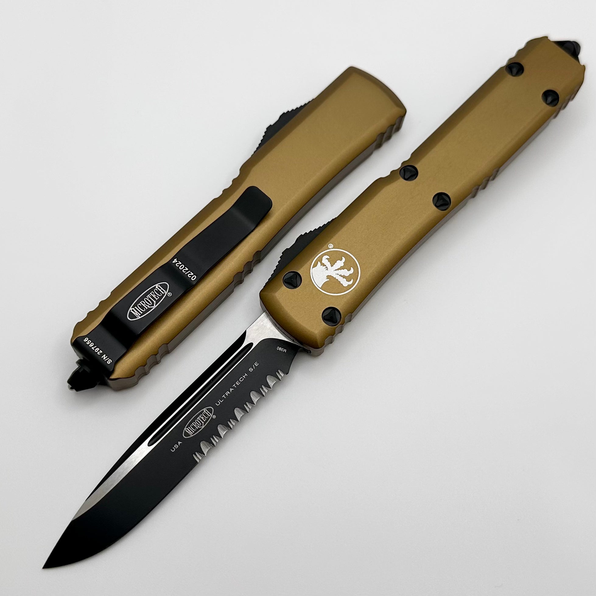 Microtech Ultratech Premium Tactical Knife - Black Partial Serrated & Tan Finish