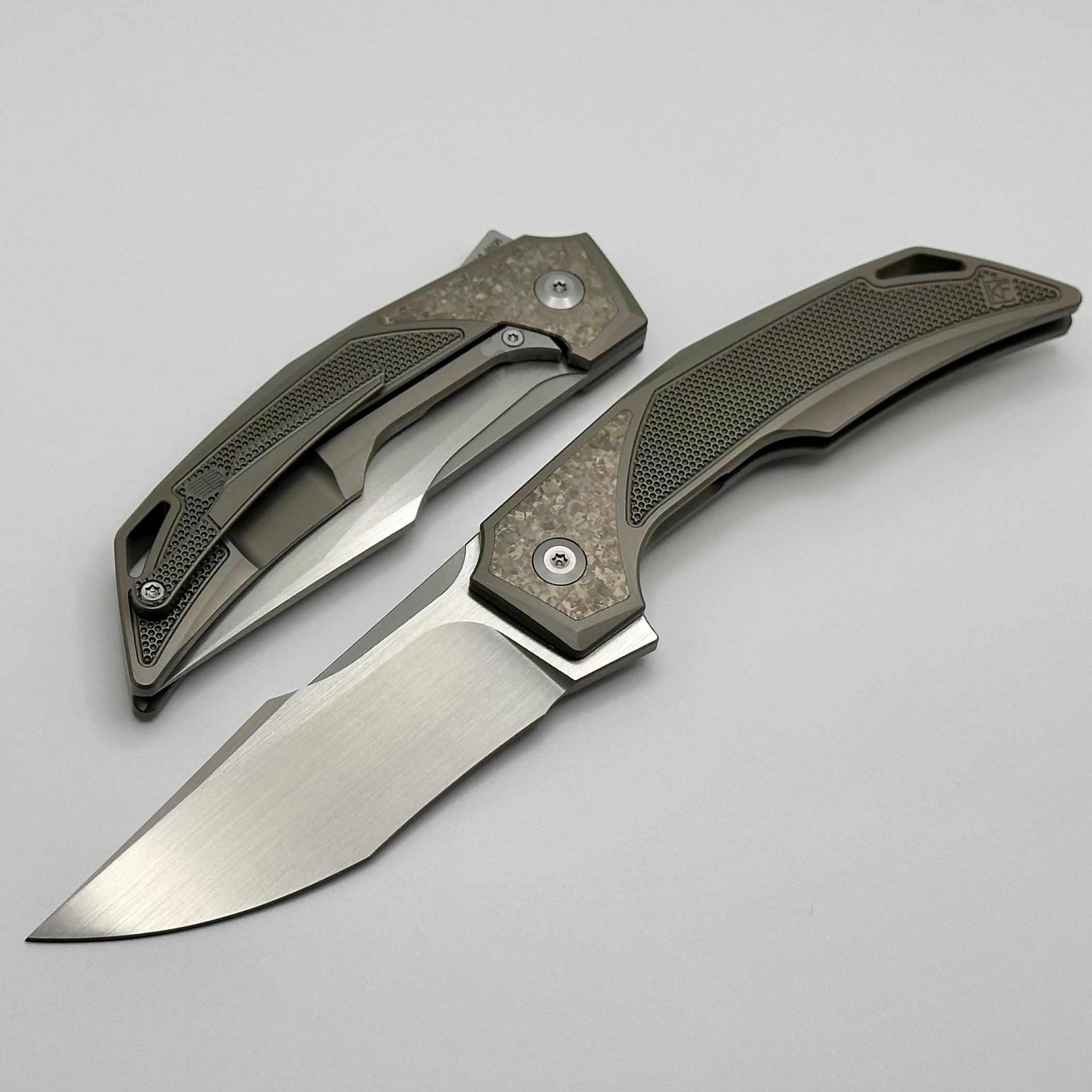 Premium Custom Knife Factory Justice Bronze - CrystalTi & Hand Satin M398 EDC