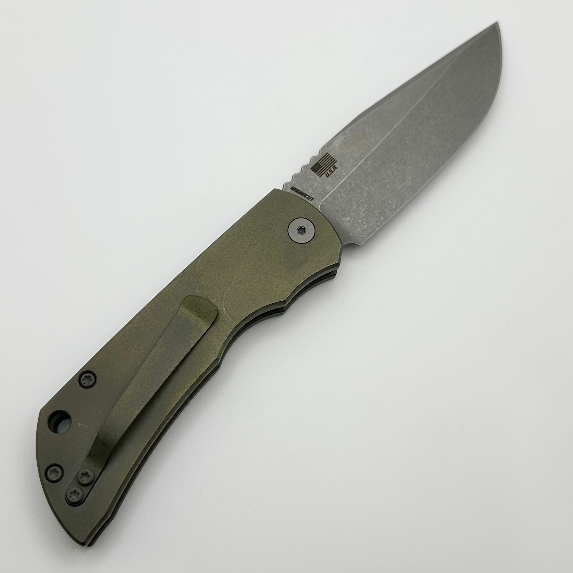 McNees PM Mac 2 Full Titanium Auto Knife - Atomic Green/Bronze with MagnaCut Blade