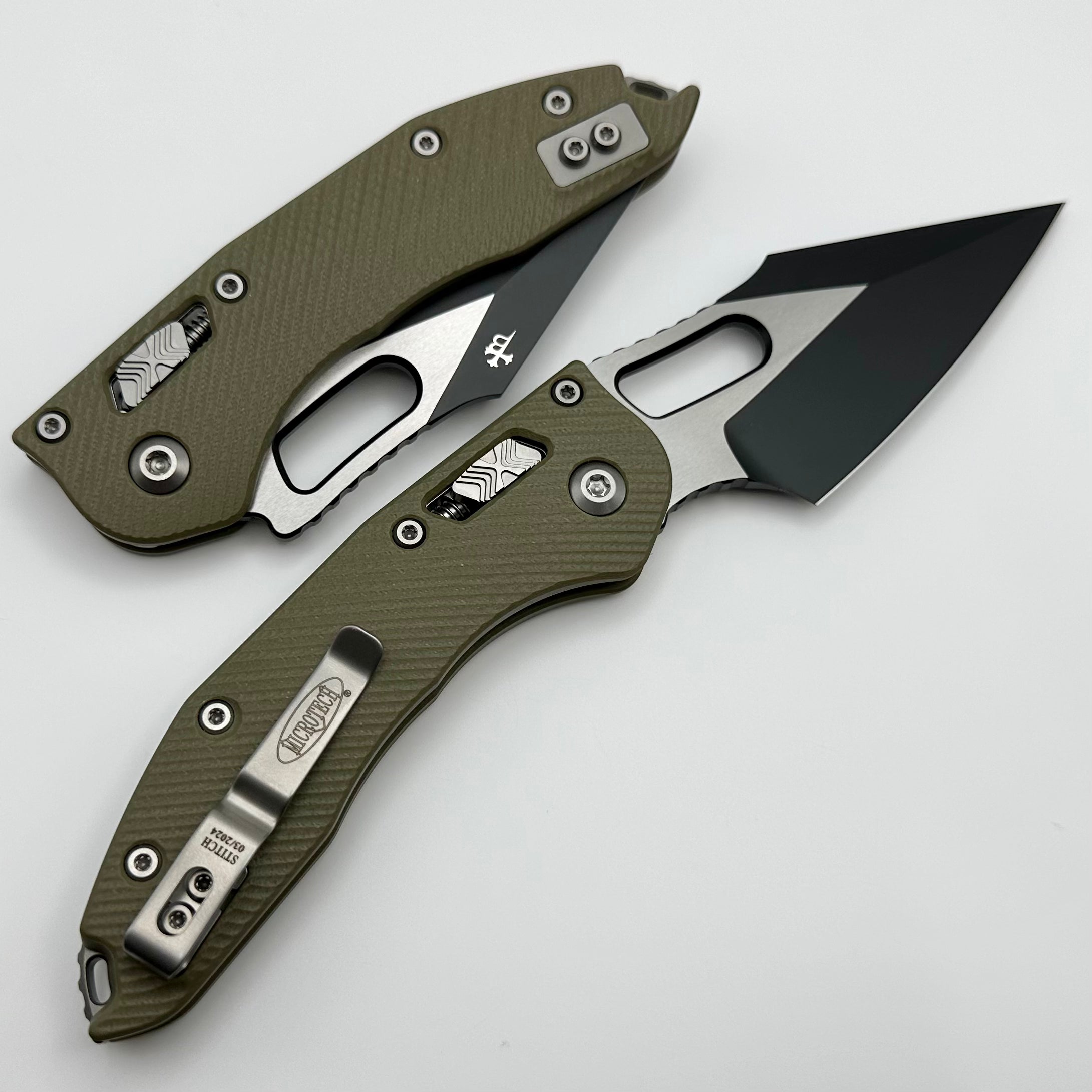 Premium Microtech Stitch RAM LOK Tactical Knife - OD Green G-10 & Two Tone Black M390MK