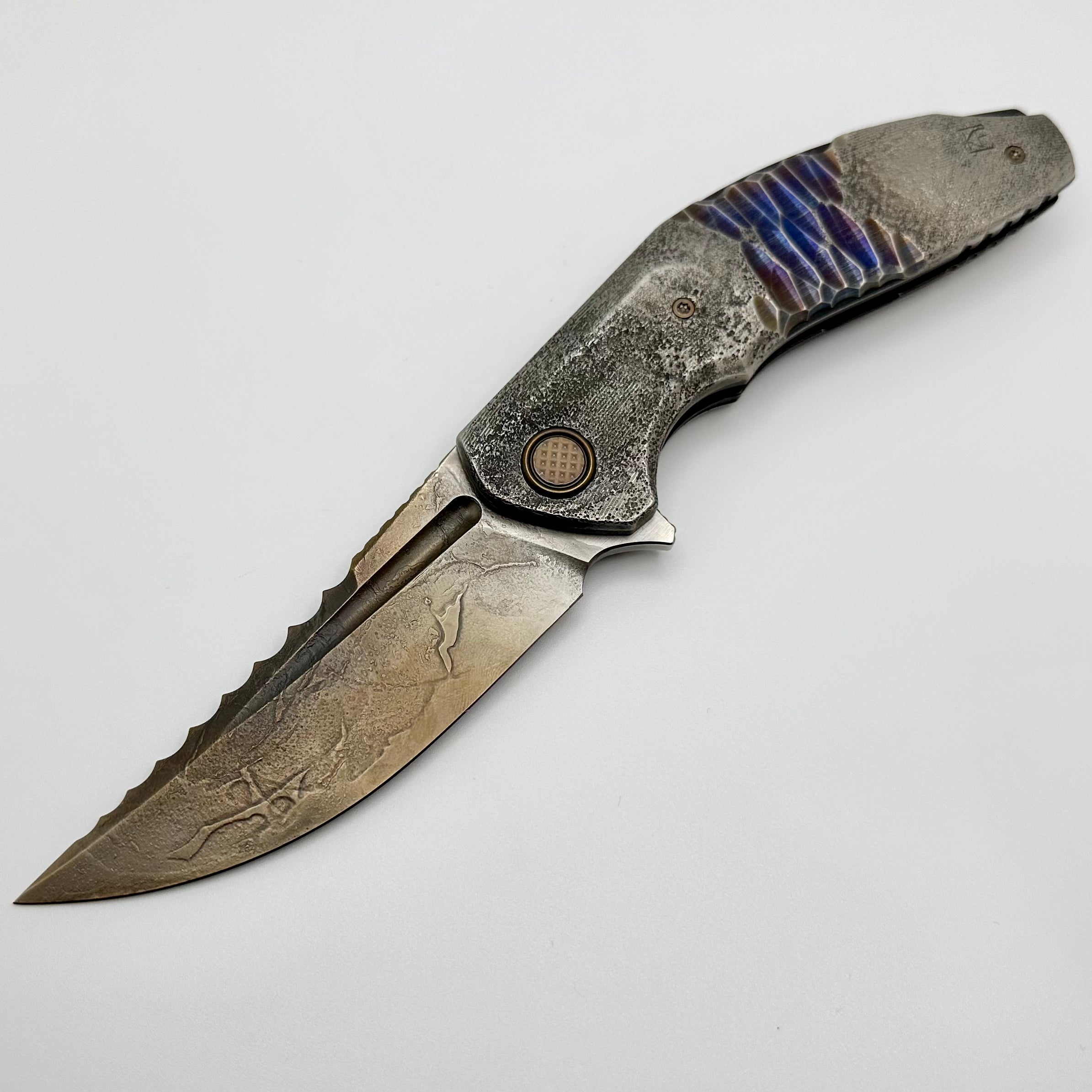 Premium Custom Knife Factory ONE OFF Textured Titanium Marauder - Ultimate Collector's Edition