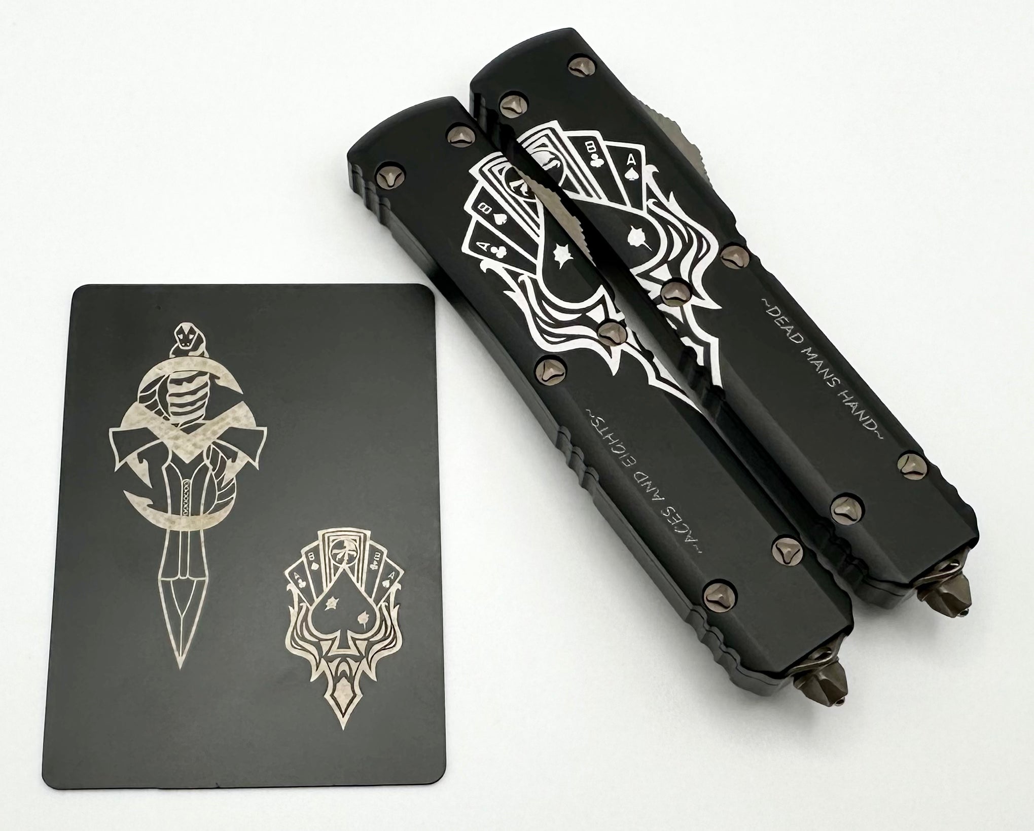 Microtech Ultratech Dead Man's Hand Hellhound & Warhound Signature Series - Premium Bronze Apocalyptic Knife Set