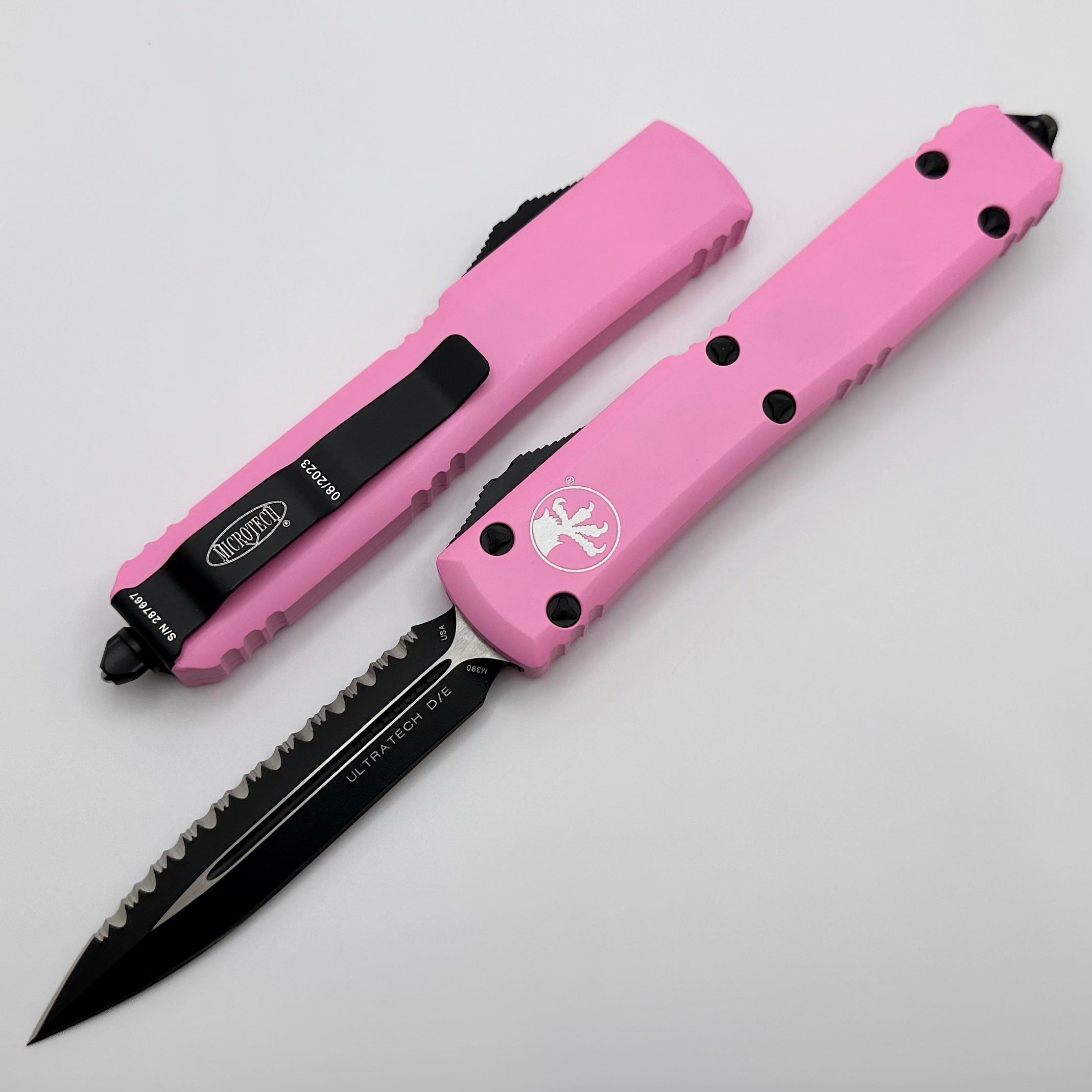 Microtech Ultratech Premium OTF Knife - Black Serrated & Blasted Pink Finish