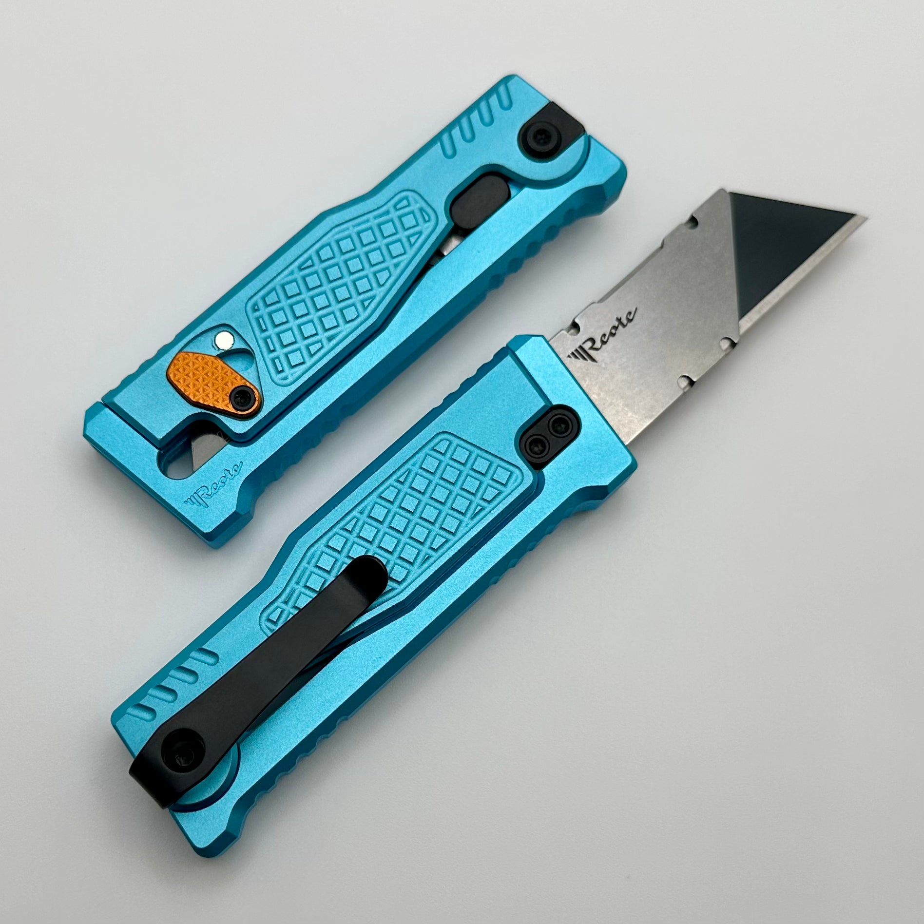 Reate EXO-U Ultimate Utility Knife - Diamond Pattern Blue Aluminum