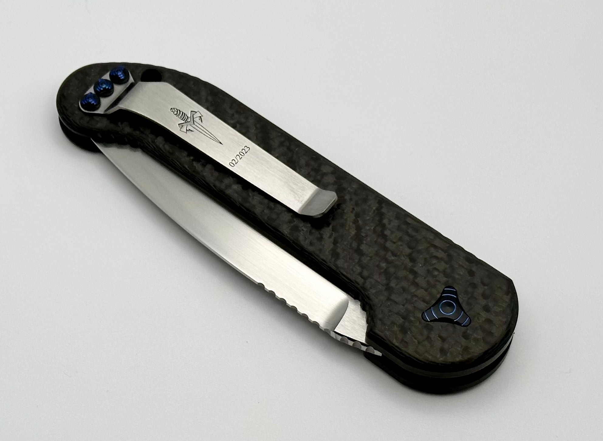 Marfione Custom Knives LUDT - Premium Carbon Fiber Folding Knife with Blue Hardware