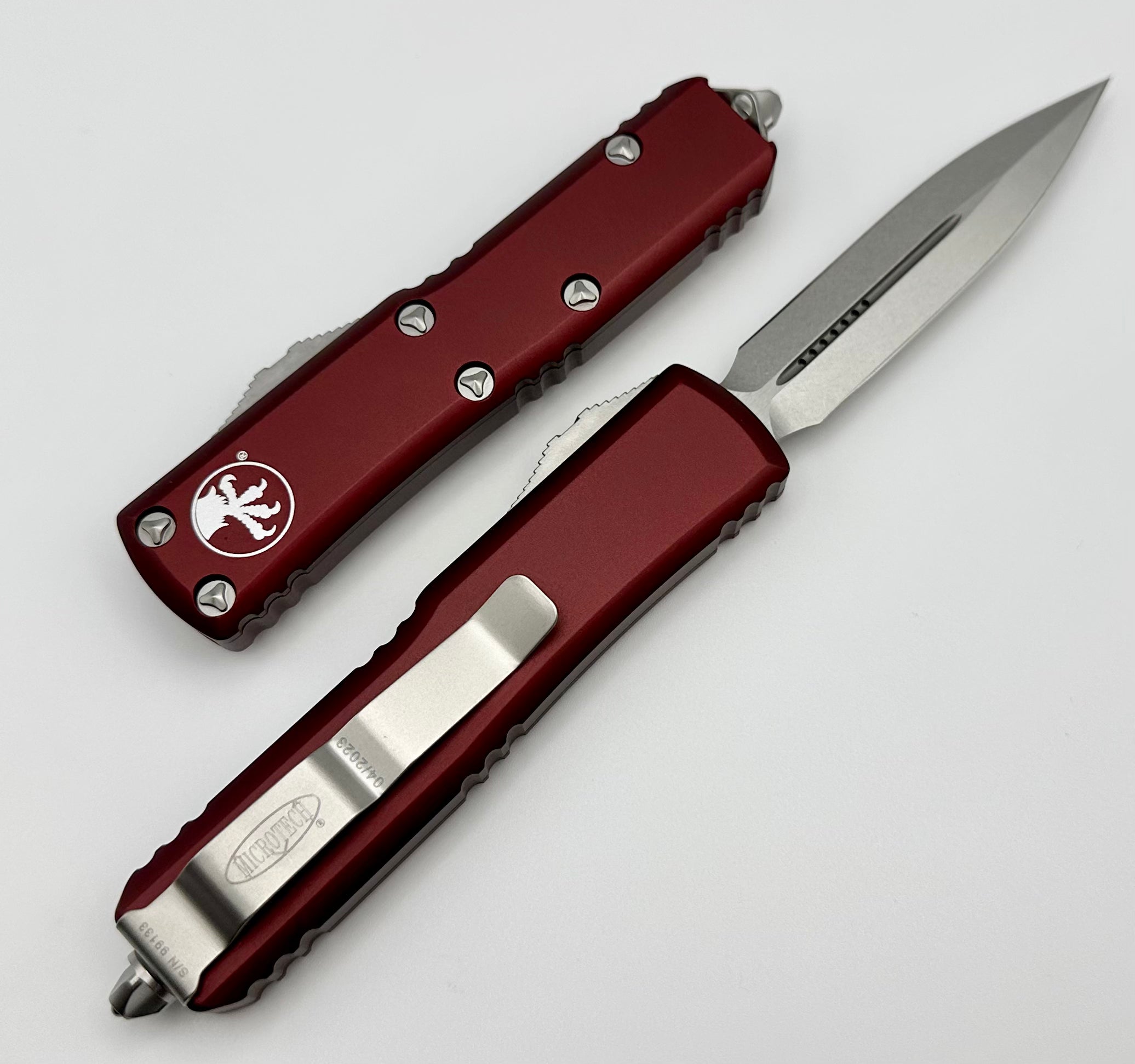 Microtech UTX-85 Premium Double Edge EDC Knife - Stonewash & Merlot