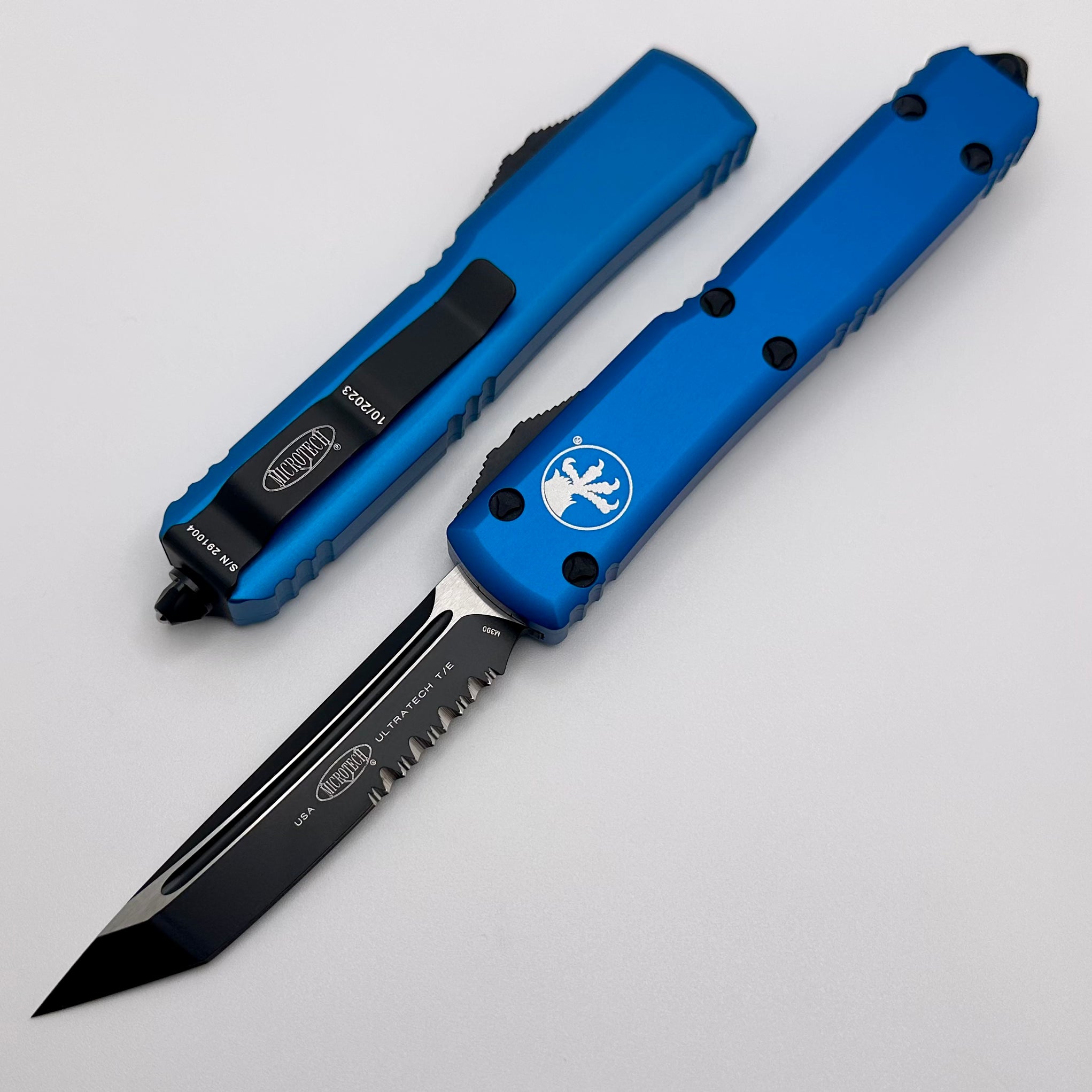Microtech Ultratech Tanto Black Partial Serrated & Blue 123-2BL - Premium Tactical OTF Knife