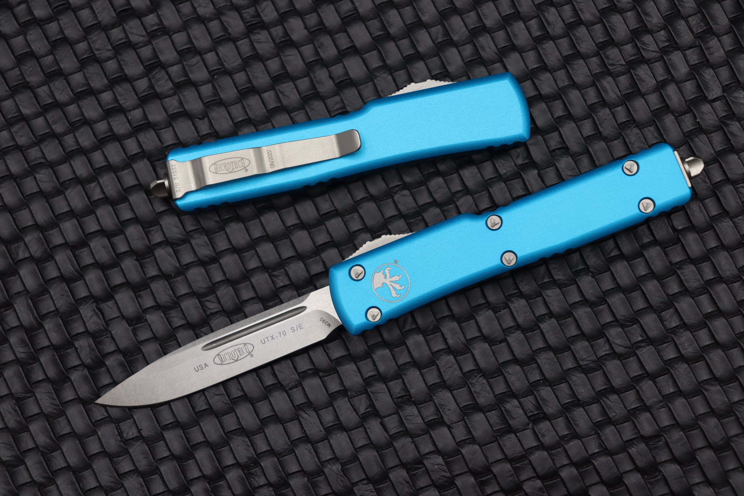 Microtech UTX-70 Premium Compact Knife - Stonewash Finish & Turquoise Accents