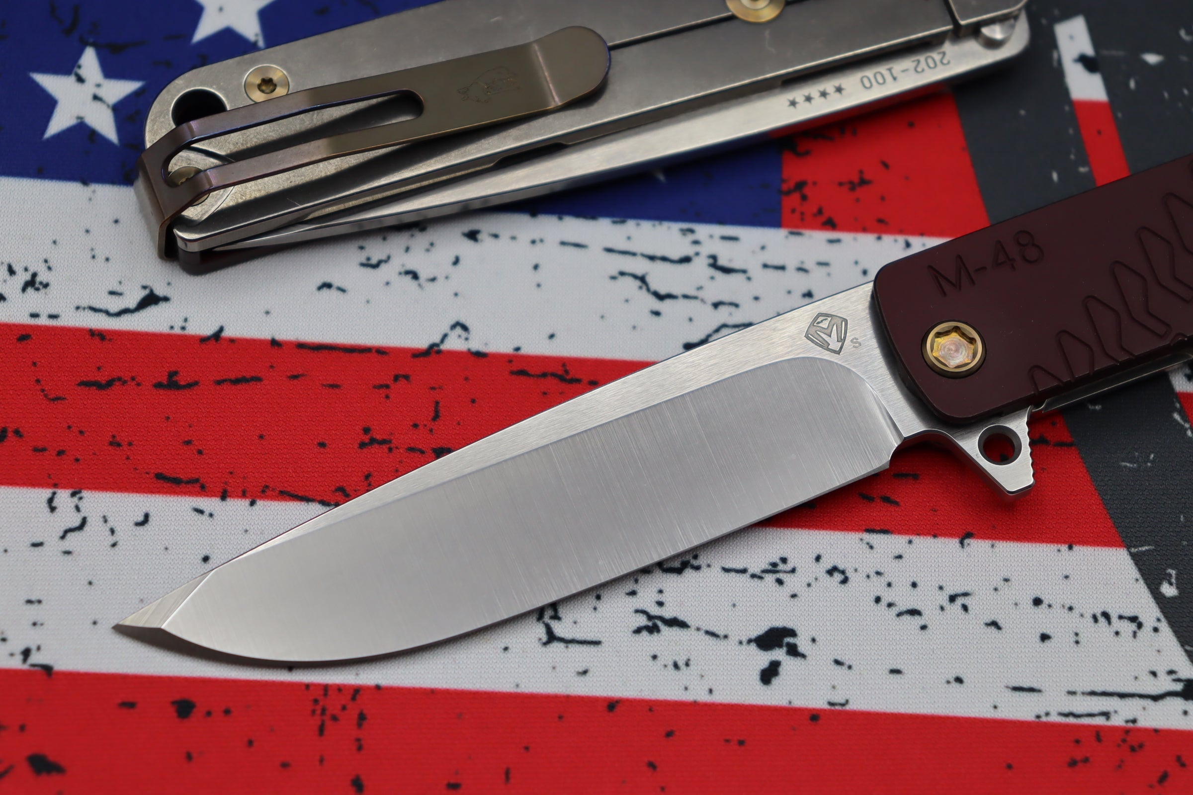 Medford M-48 Premium Tactical Knife - Red Aluminum Handle with S35VN Tumbled Blade