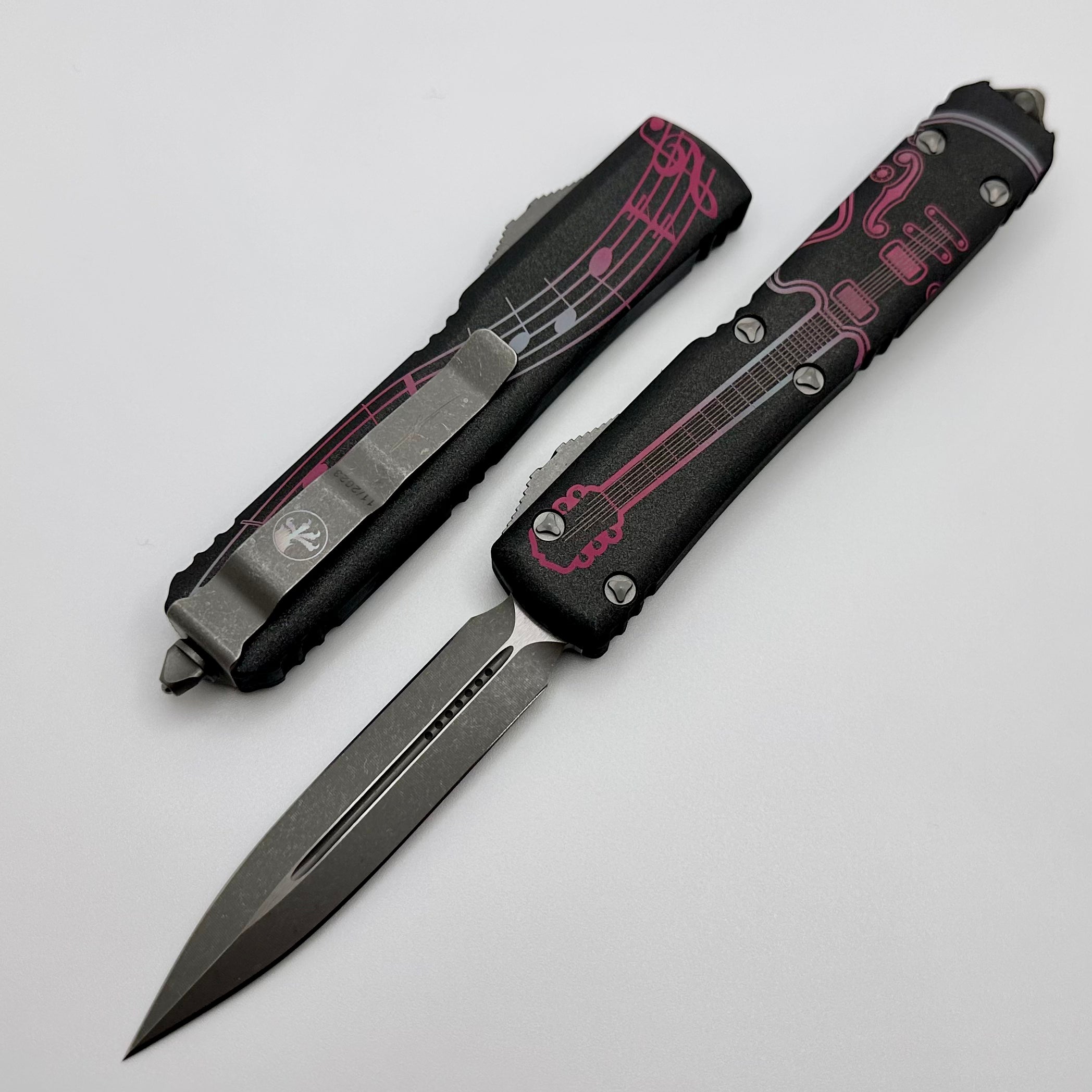 Microtech Ultratech NCKS 2023 Apocalyptic OTF Knife - Premium Pink & Light Blue Double Edge