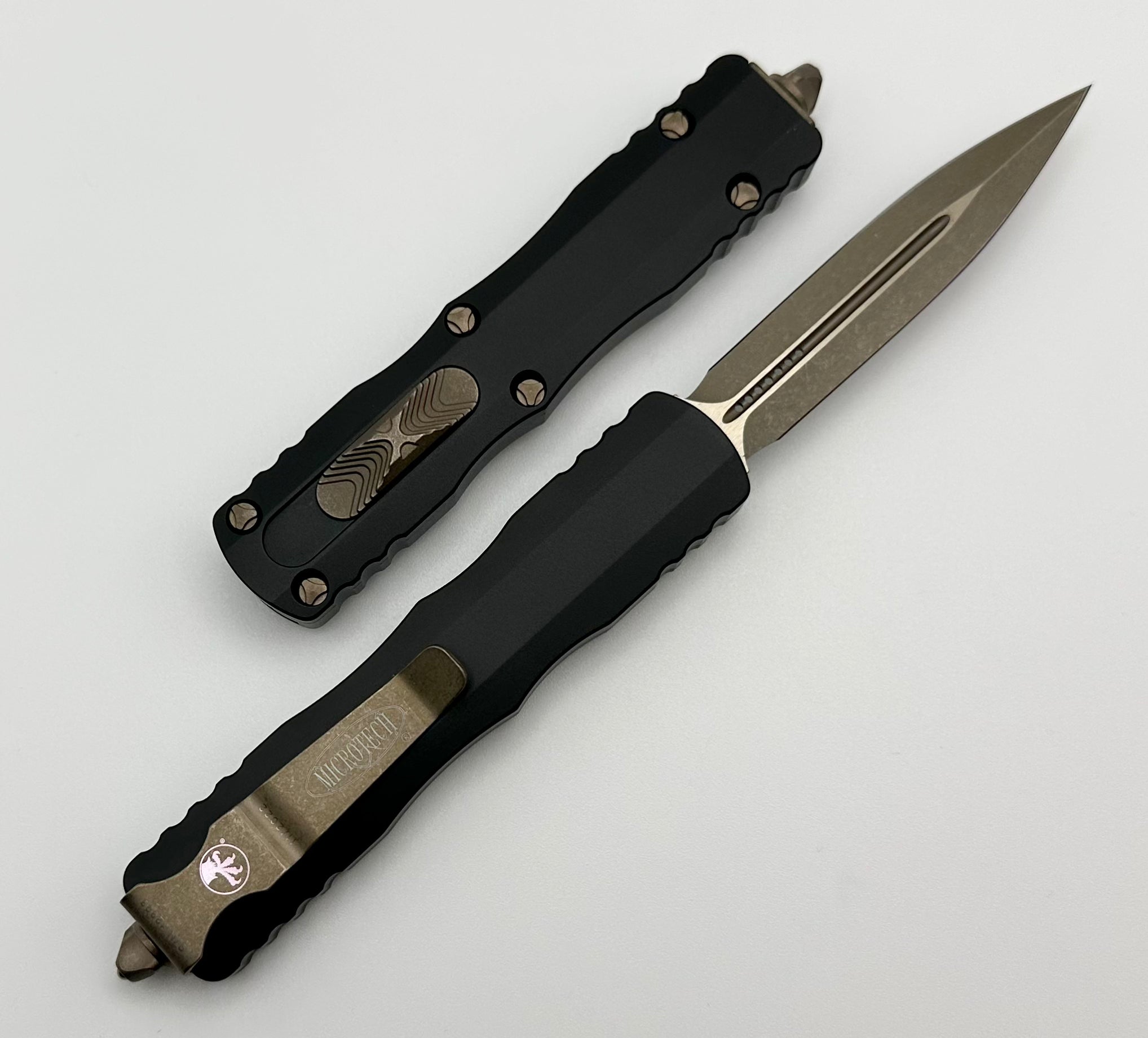 Premium Microtech Dirac Double Edge Knife - Apocalyptic Bronze Finish