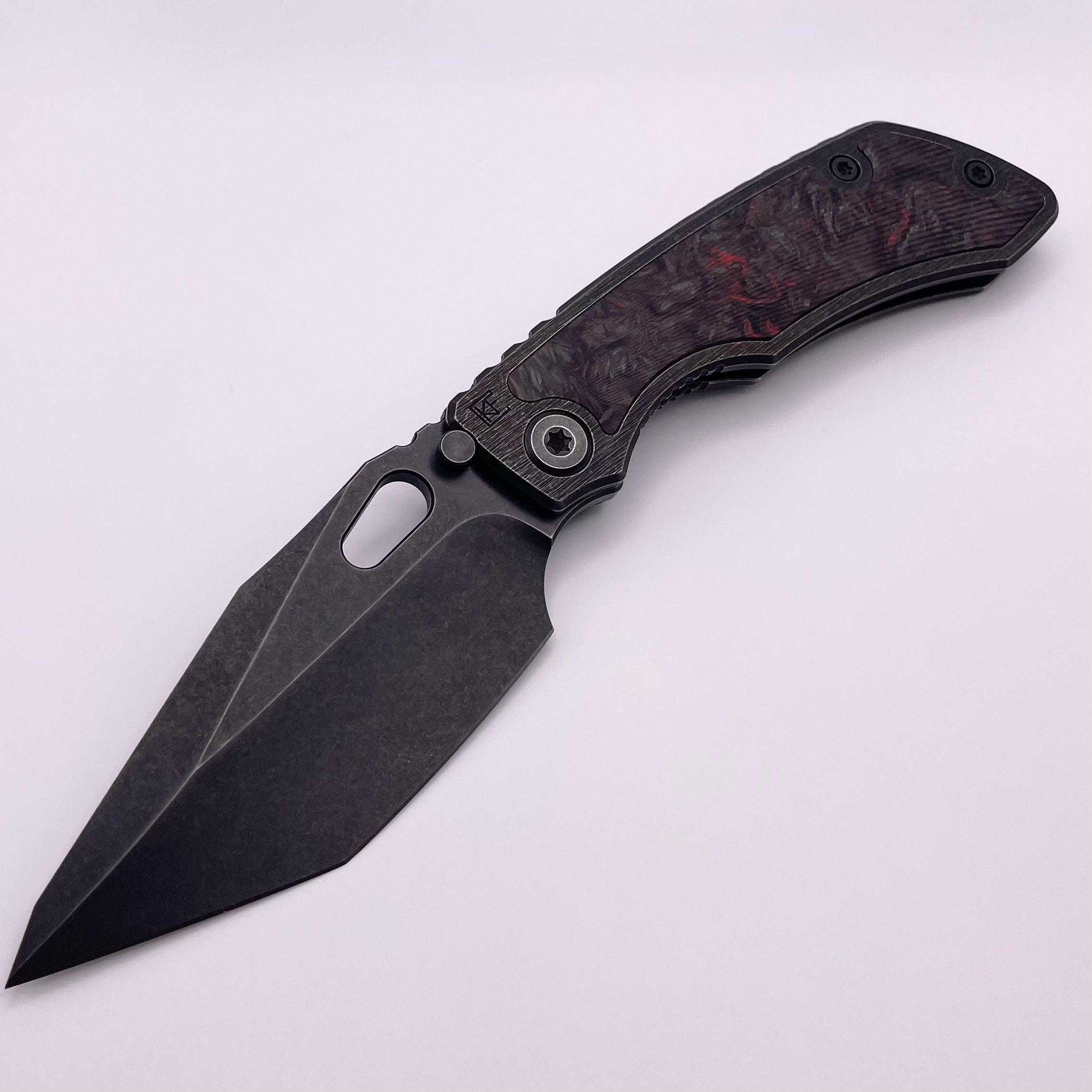 Premium PRE-OWNED Custom Knife Factory Rotten Design Evo T - Carbon Fiber & Titanium Handles with Blackwash S90V Blade