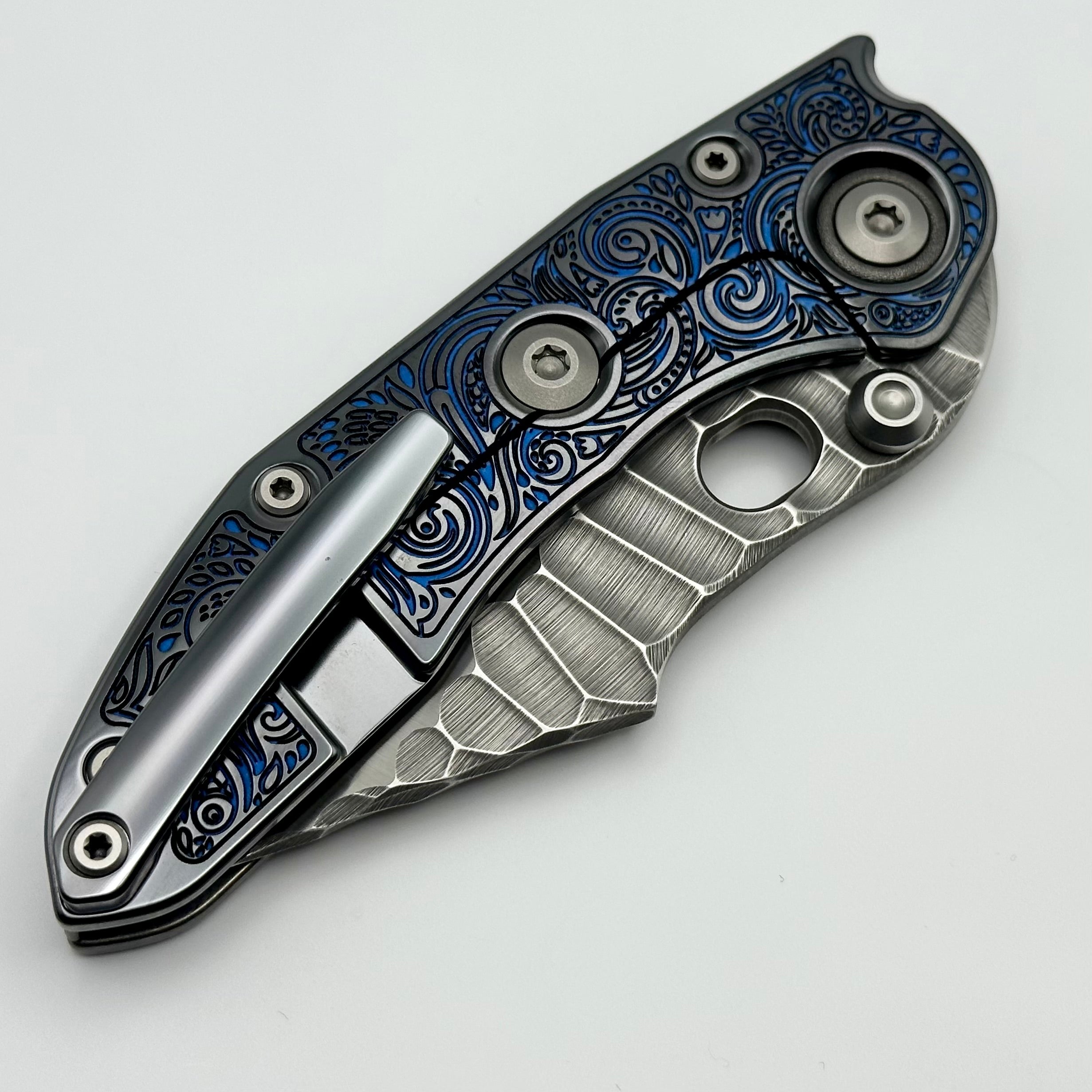 Premium Borka Blades Ti2 Custom Stitch Knife - Black Hula/Blue Natas Finish w/ Rocked M390 Blade