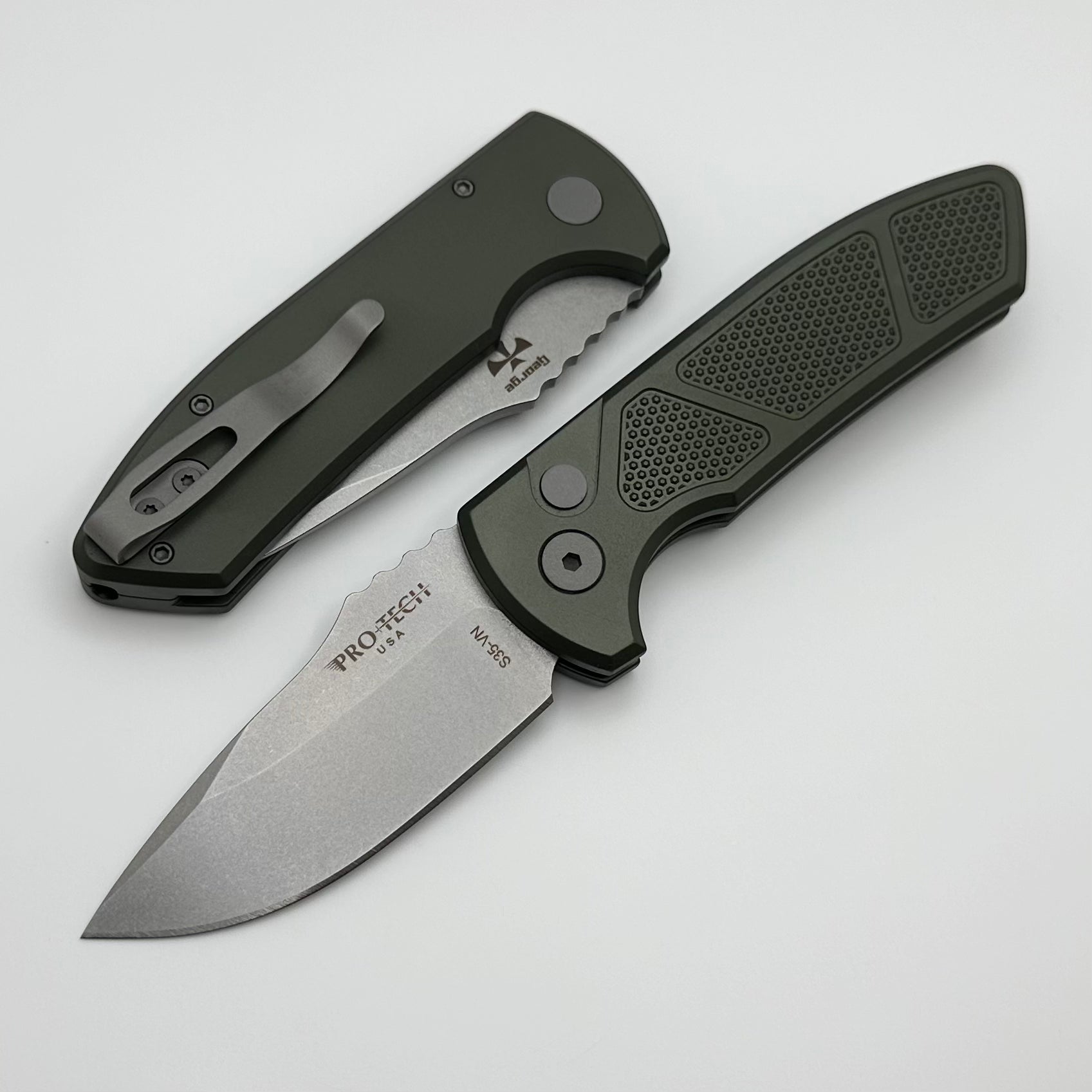 Pro-Tech Ultimate SBR Rockeye Knife - Green Aluminum Handle & Stonewash S35 Blade