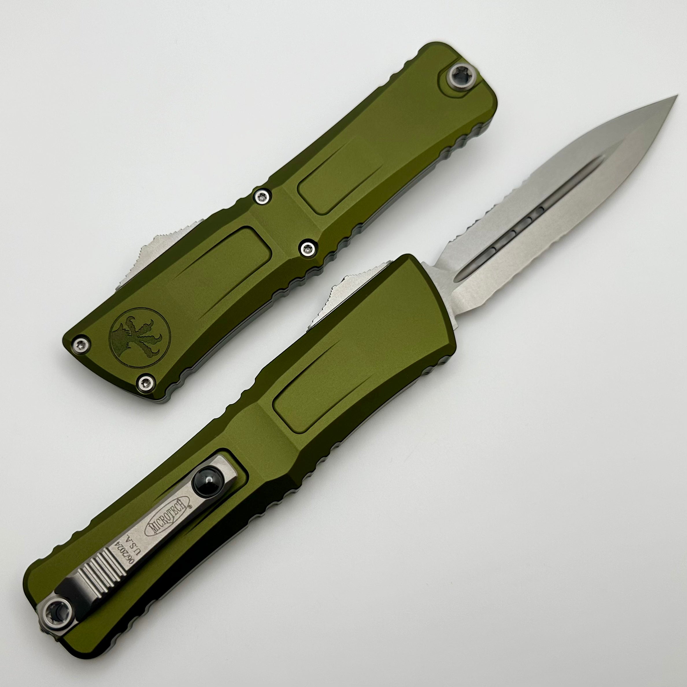 Microtech Combat Troodon Gen III OTF Knife - Premium Stonewash D/E Blade with OD Green Handle