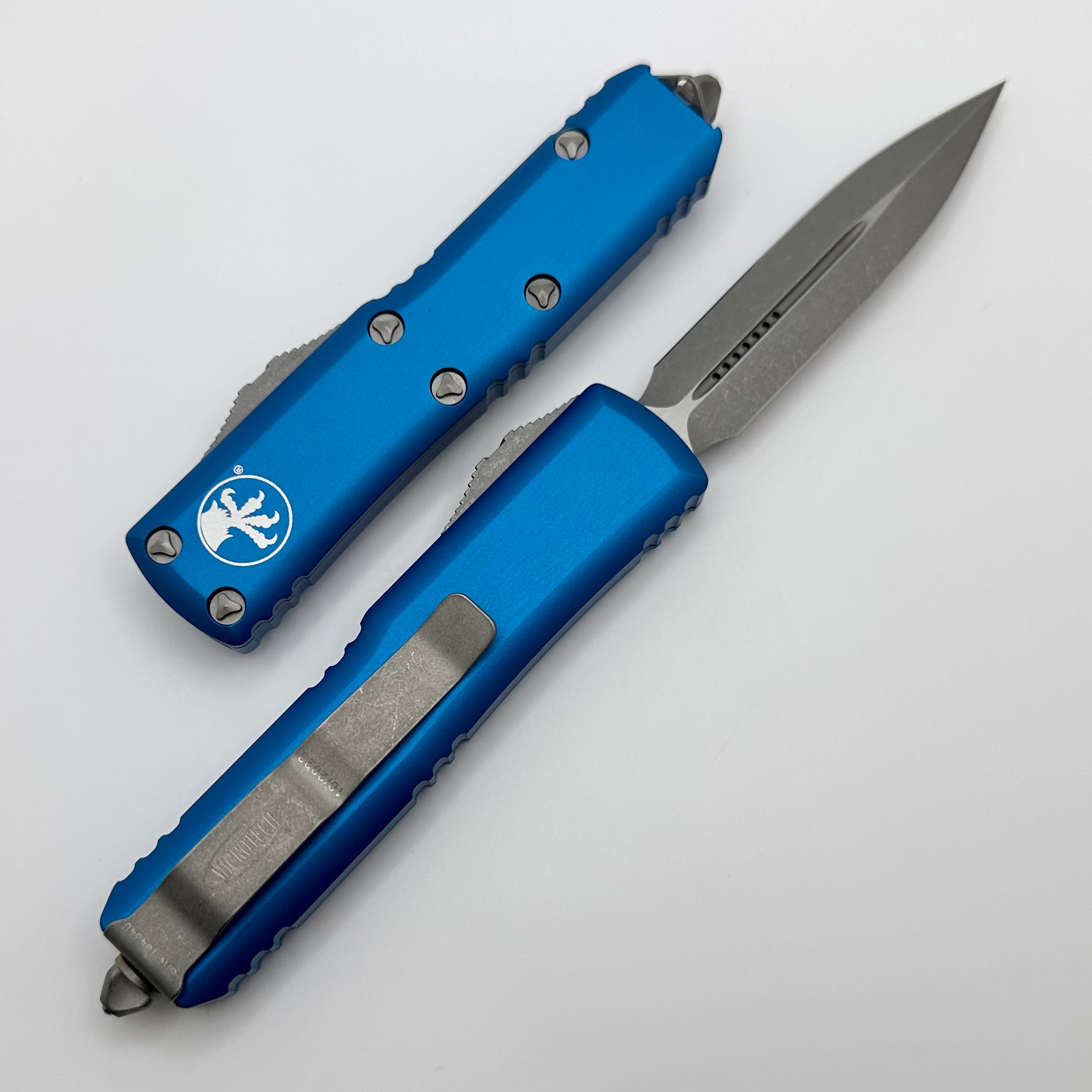 Microtech UTX-85 Double Edge Apocalyptic Blue EDC Knife