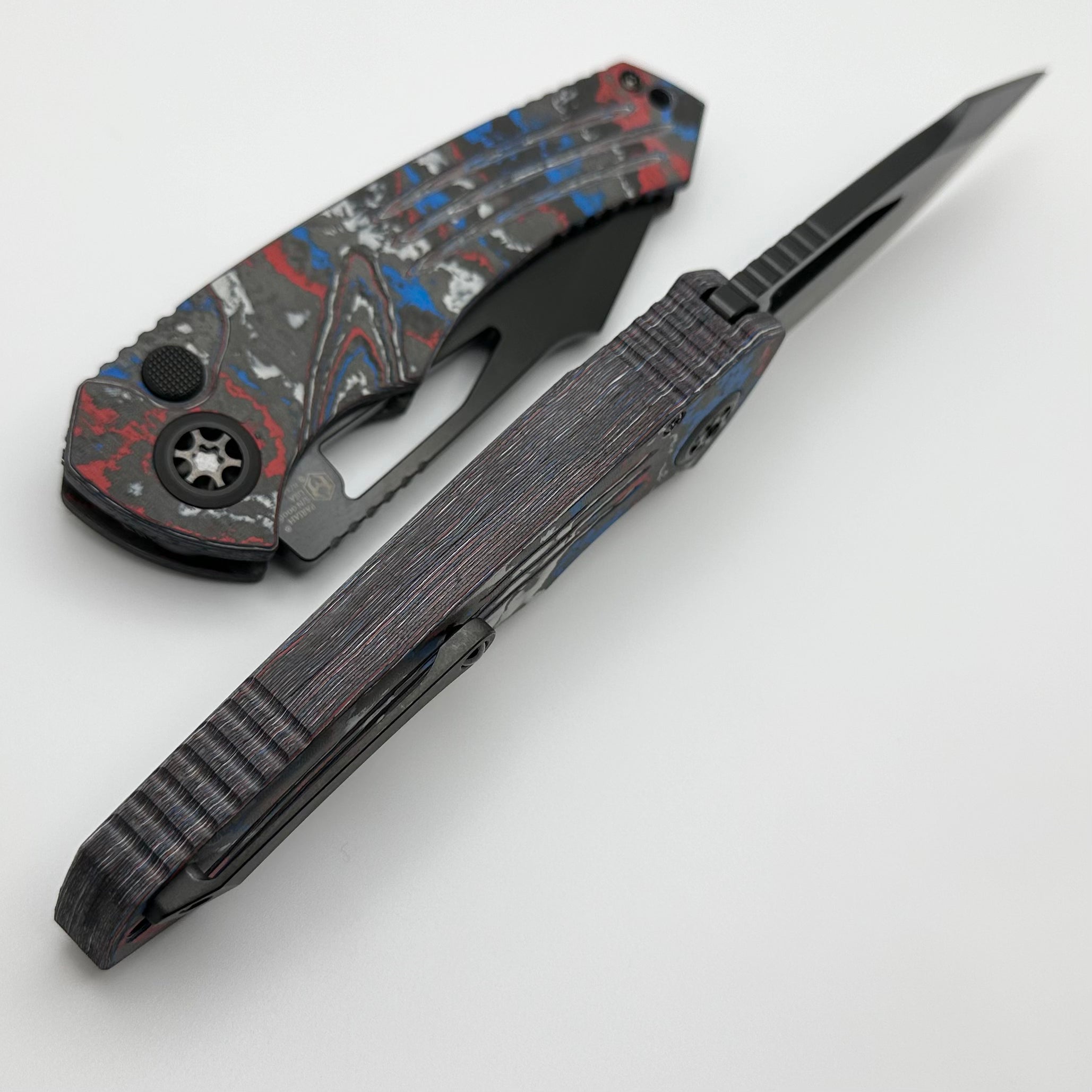 Heretic Knives Pariah M/A Premium Button Lock Folding Knife - Camo Carbon Handle & DLC MagnaCut Blade