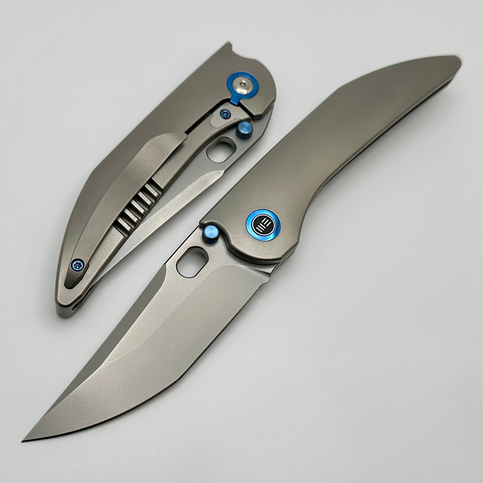 Premium WE Knife Attor: Polished Bead Blasted Titanium Integral Handle with 20CV Blade - Ultimate EDC Upgrade