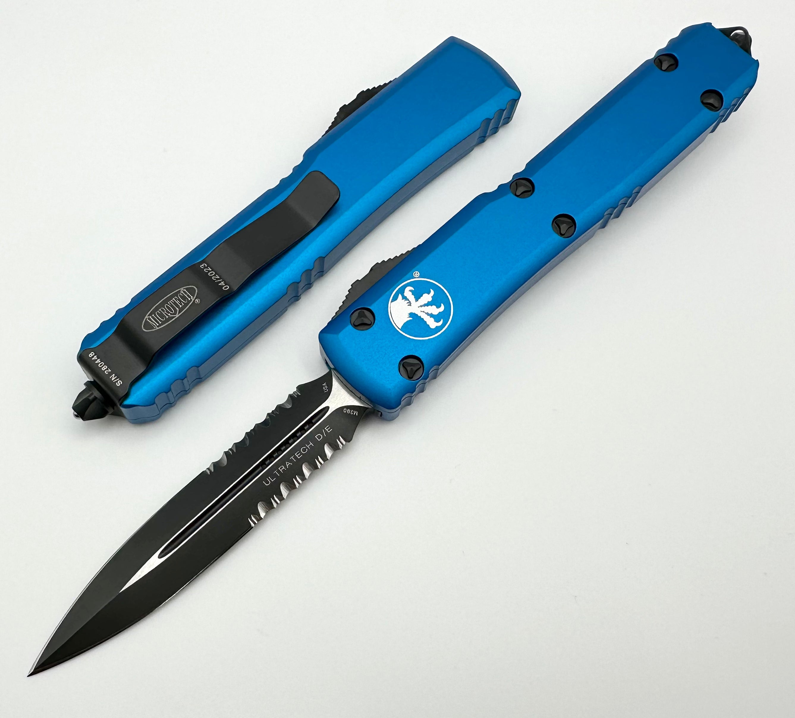 Microtech Ultratech Premium Double Edge Tactical Knife - Blue Partial Serrated