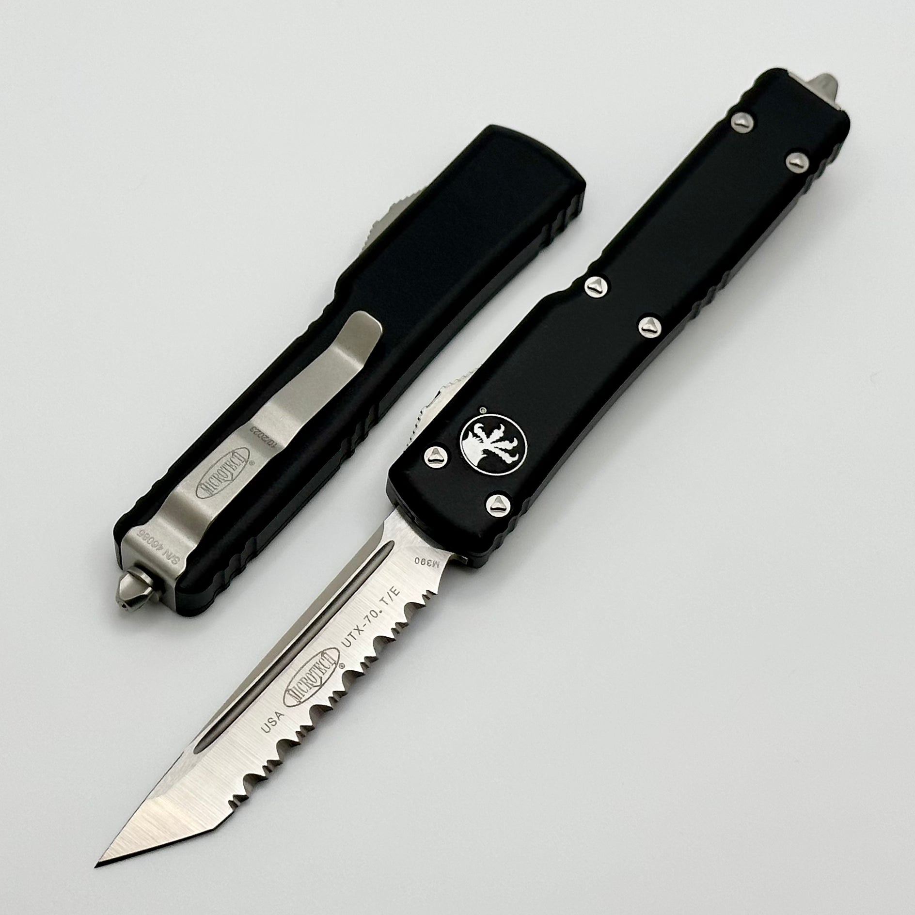 Microtech UTX-70 Tanto Satin Full Serrated & Black - Ultimate Compact EDC Knife