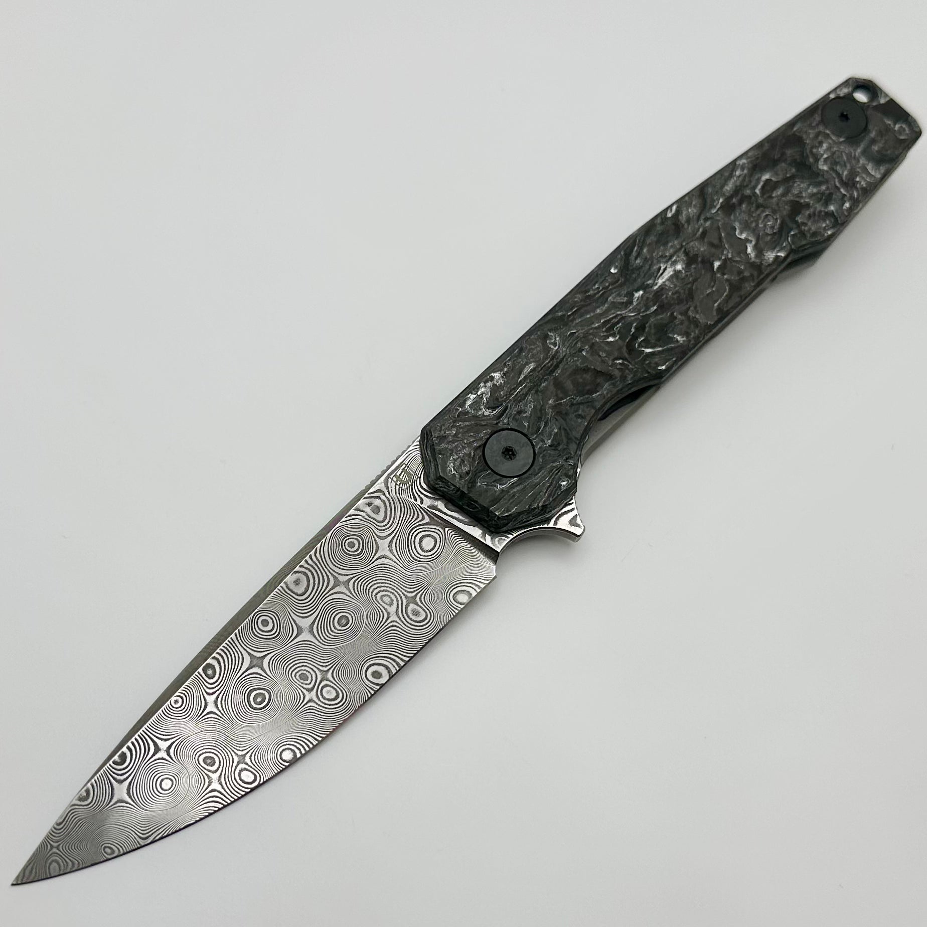 Ultimate Uldanov R1 Custom Knife: Titanium & Polar Dark Matter Carbon Fiber with Damascus Blade