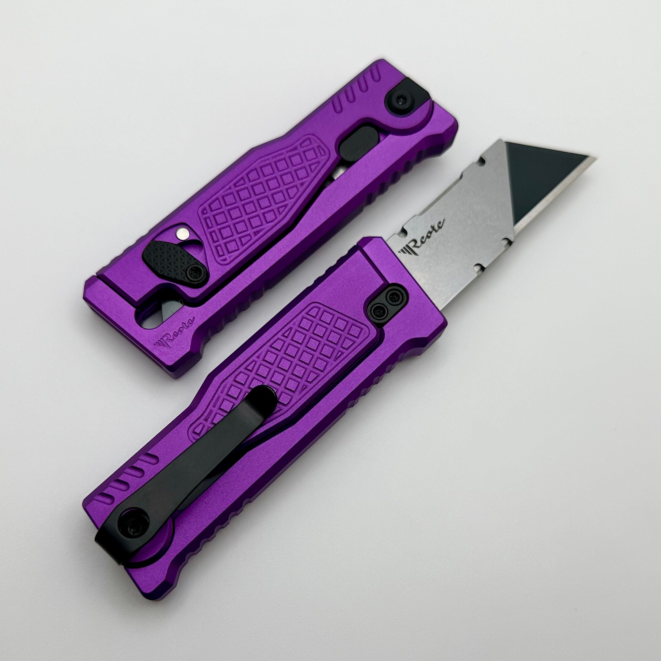 Reate EXO-U Premium Utility Knife - Diamond Pattern Purple Aluminum Handle