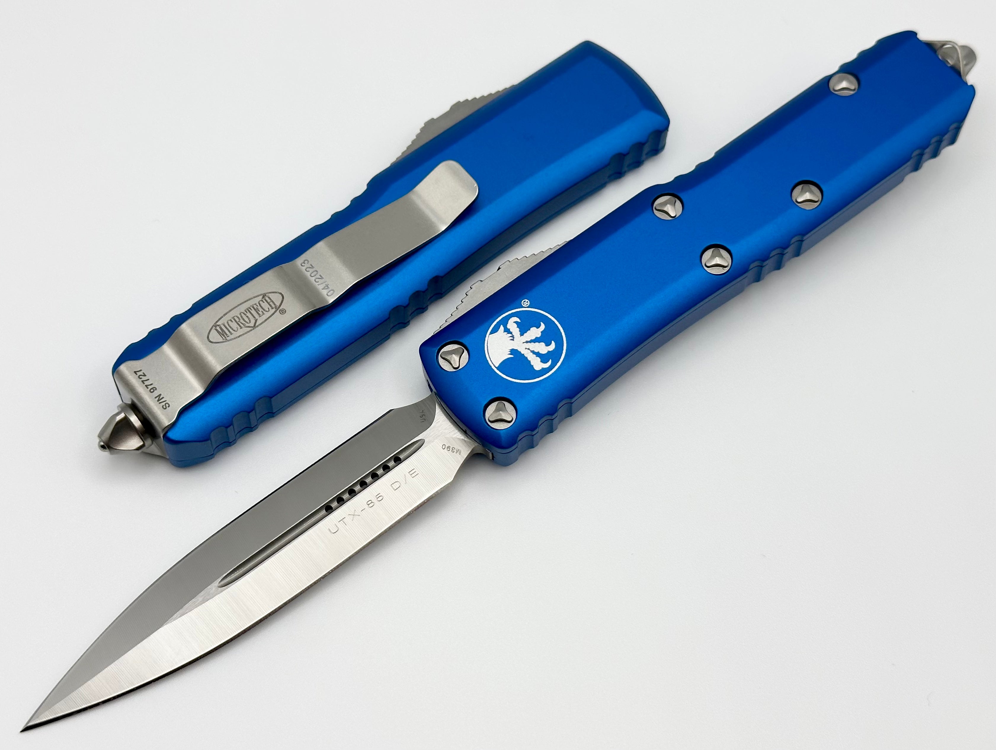 Microtech UTX-85 Double Edge Satin Blue EDC Knife