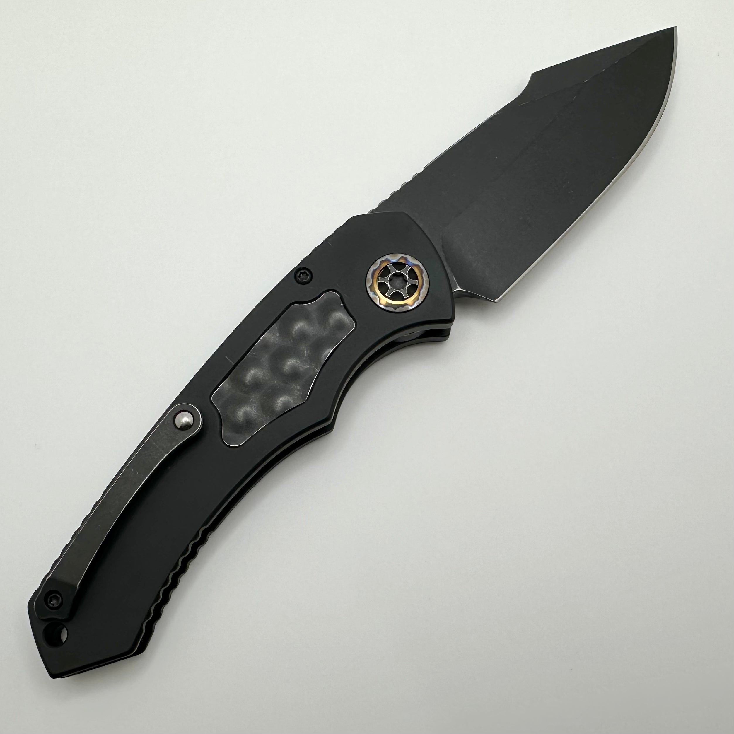 Heretic Knives Pariah Auto Battleworn Black w/ Bubble Inlays & MagnaCut Blade - Premium Pre-Owned Tactical Knife