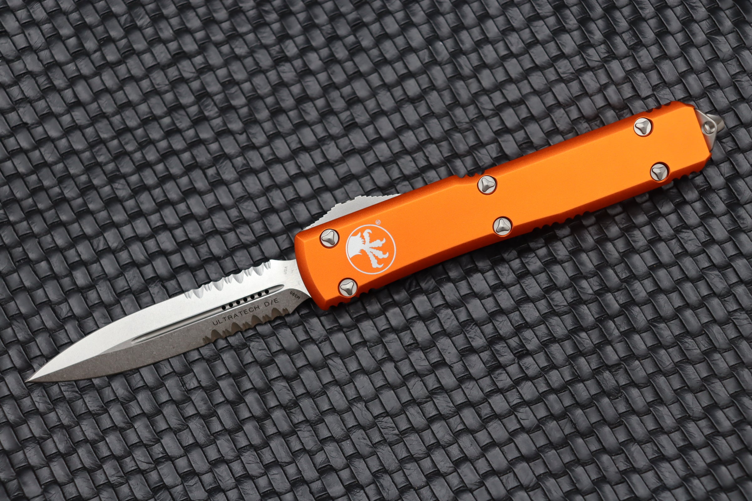 Premium Microtech Ultratech OTF Knife - Orange Handle & Double Edge Stonewash Blade