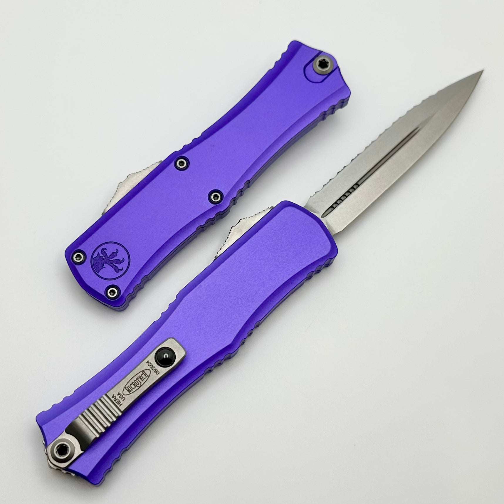 Microtech Mini Hera Premium OTF Knife - Purple Handle, M390MK Blade