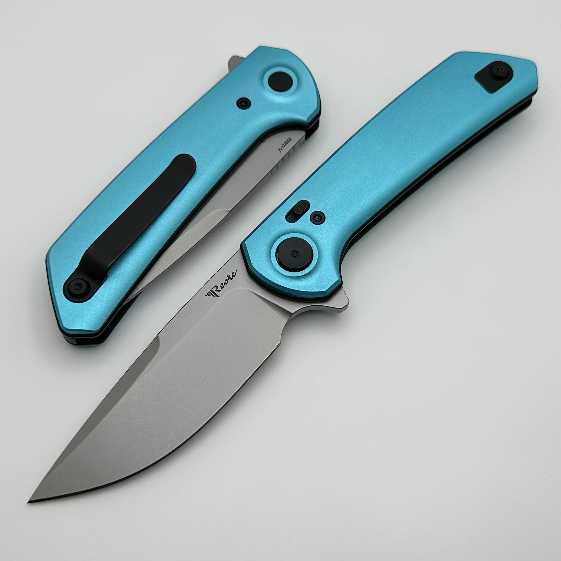 Reate Knives PL-XF Premium Folding Knife - Blue Aluminum & Nitro-V Blade