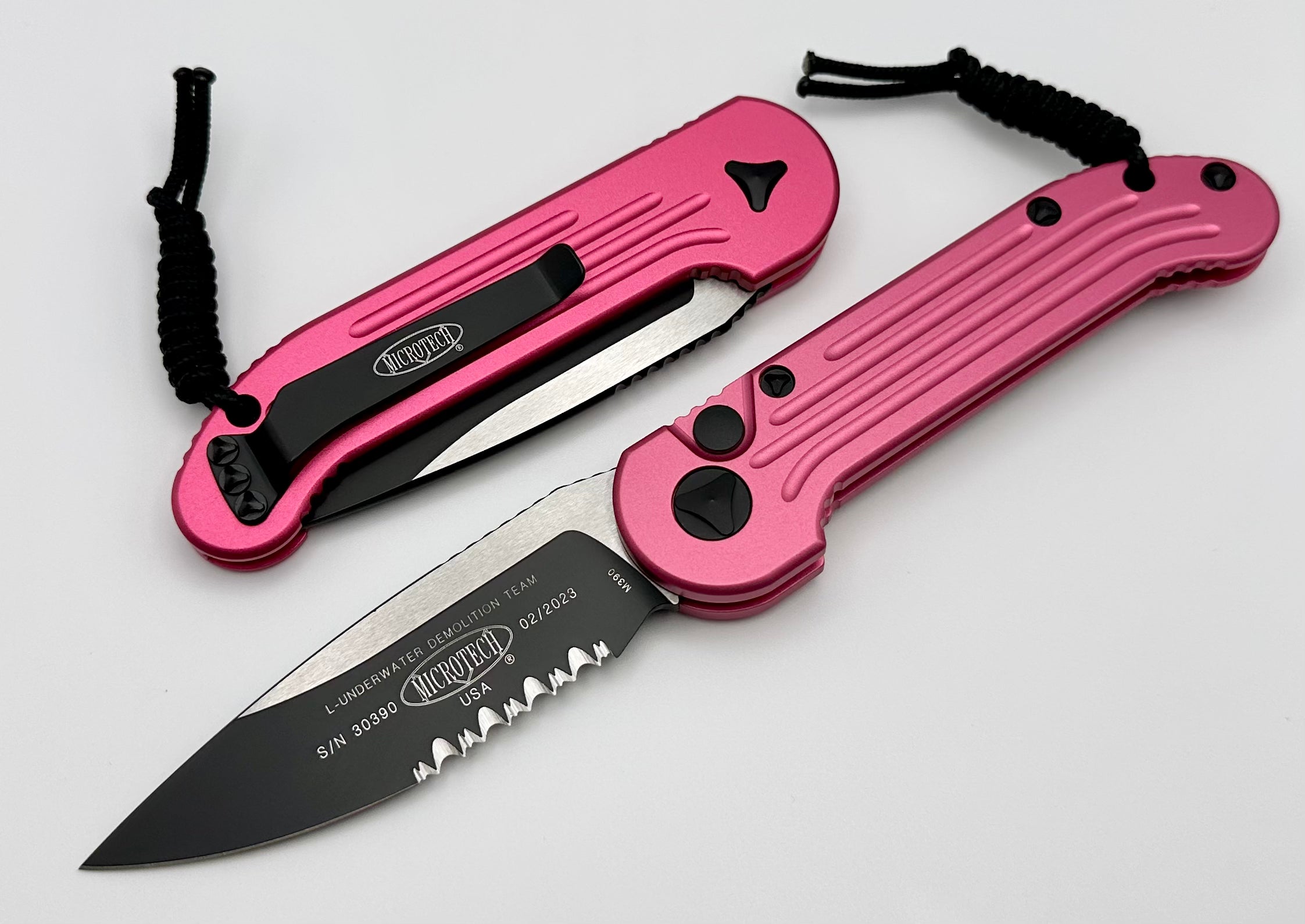 Microtech L.U.D.T Ultimate Tactical Knife - Pink & Black Partial Serrated