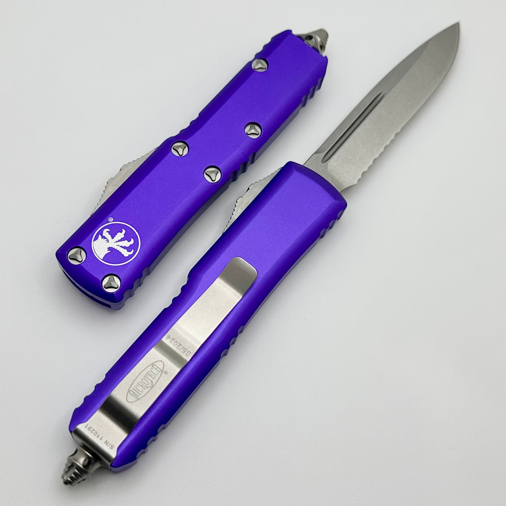 Premium Microtech UTX-85 EDC Knife - Stonewash & Purple