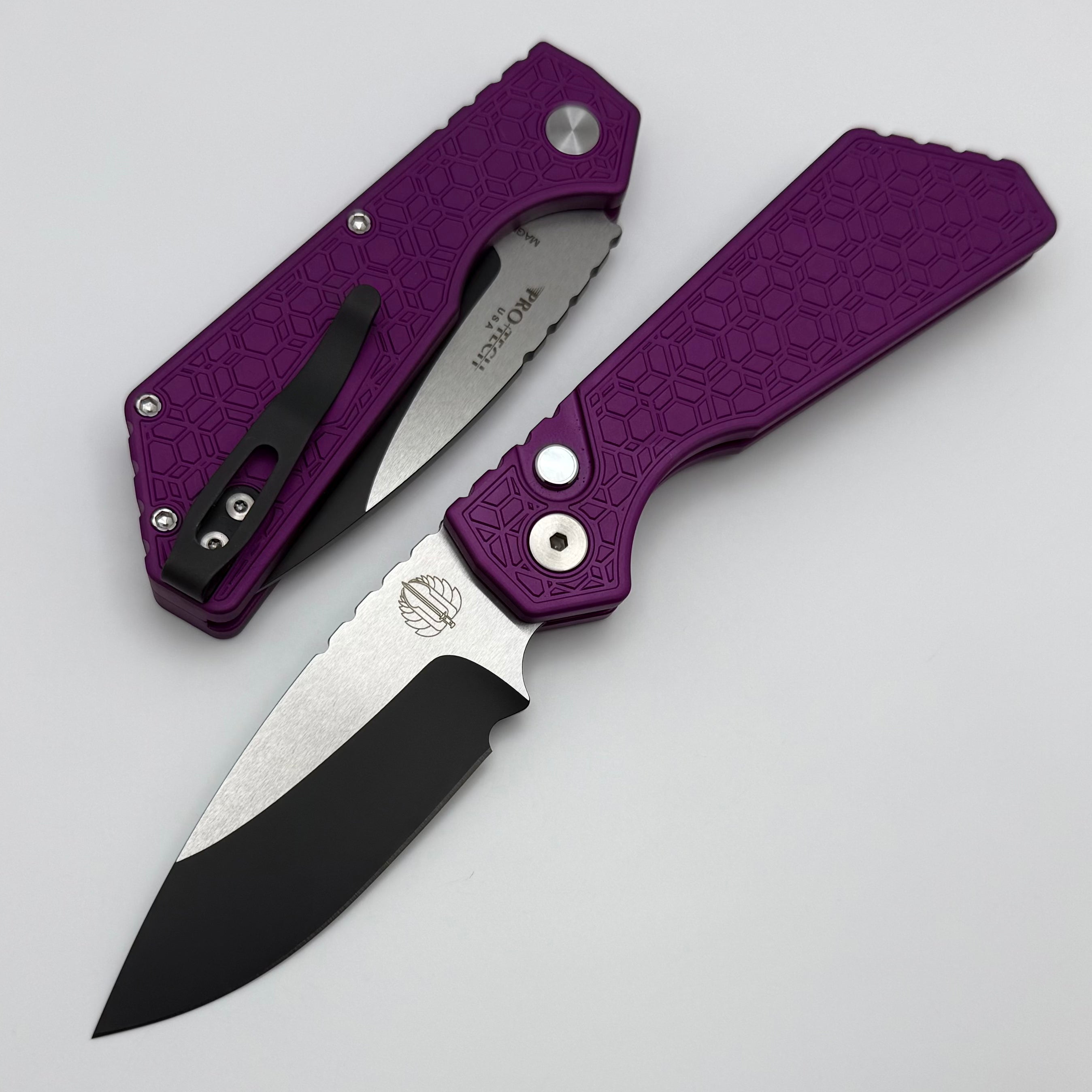 Pro-Tech PT+ Ultimate EDC Knife: Purple Gridlock Aluminum Handle & Dual-Tone DLC MagnaCut Blade