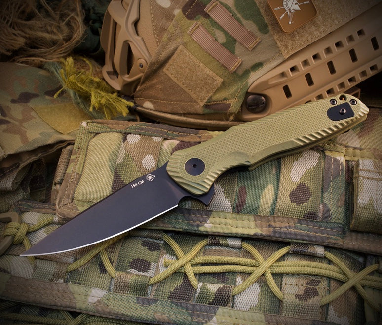 Spartan Blades Poros Ultimate EDC Flipper Knife - 154CM Steel & OD Green G-10