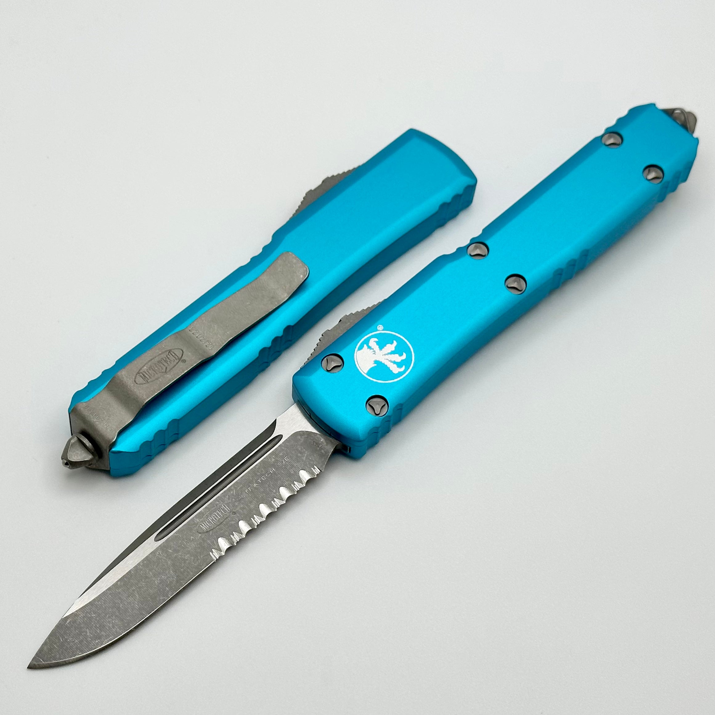 Premium Microtech Ultratech Apocalyptic Serrated Turquoise OTF Knife
