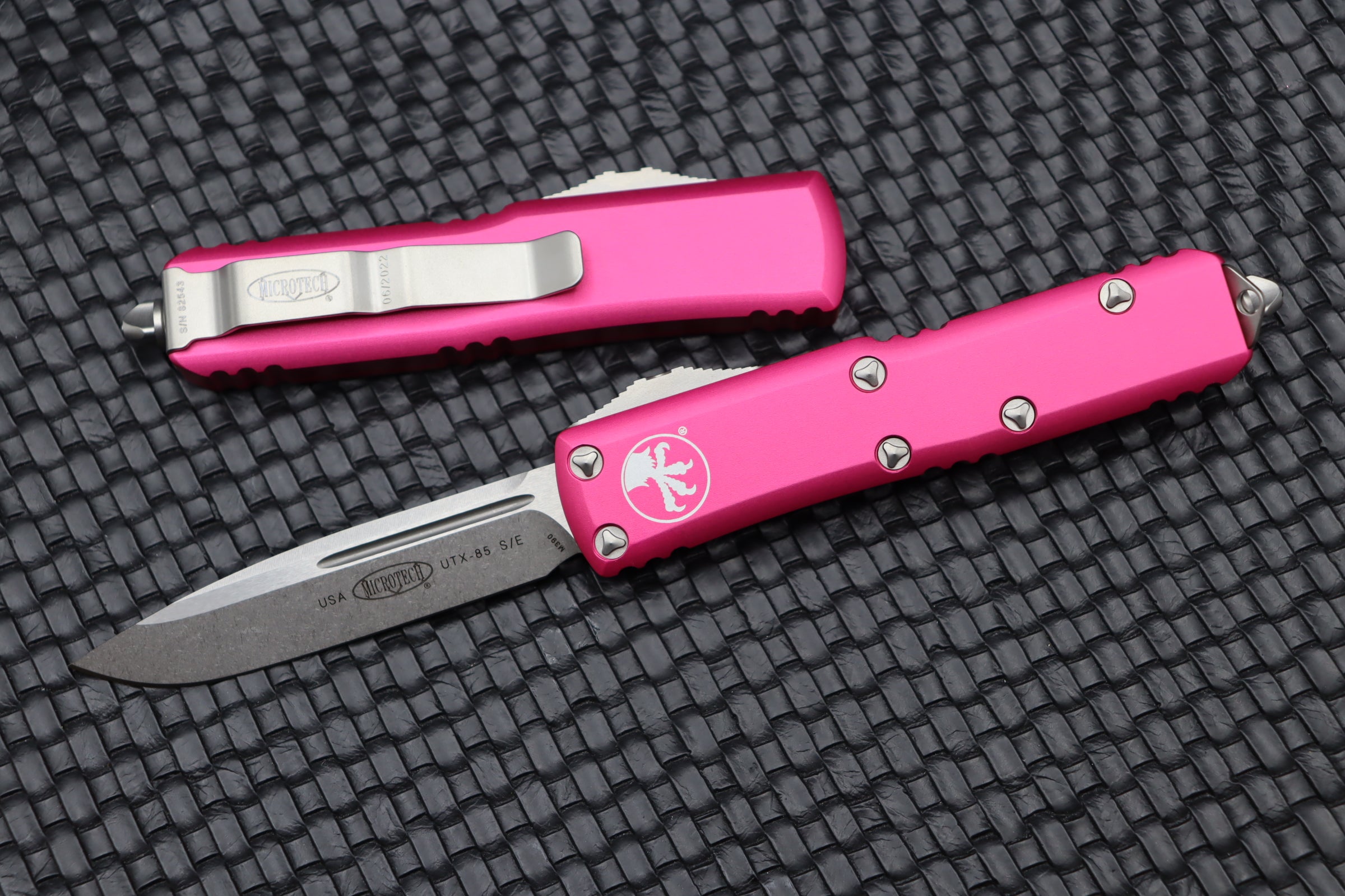 Premium Microtech UTX-85 Tactical Knife - Stonewash & Pink Finish