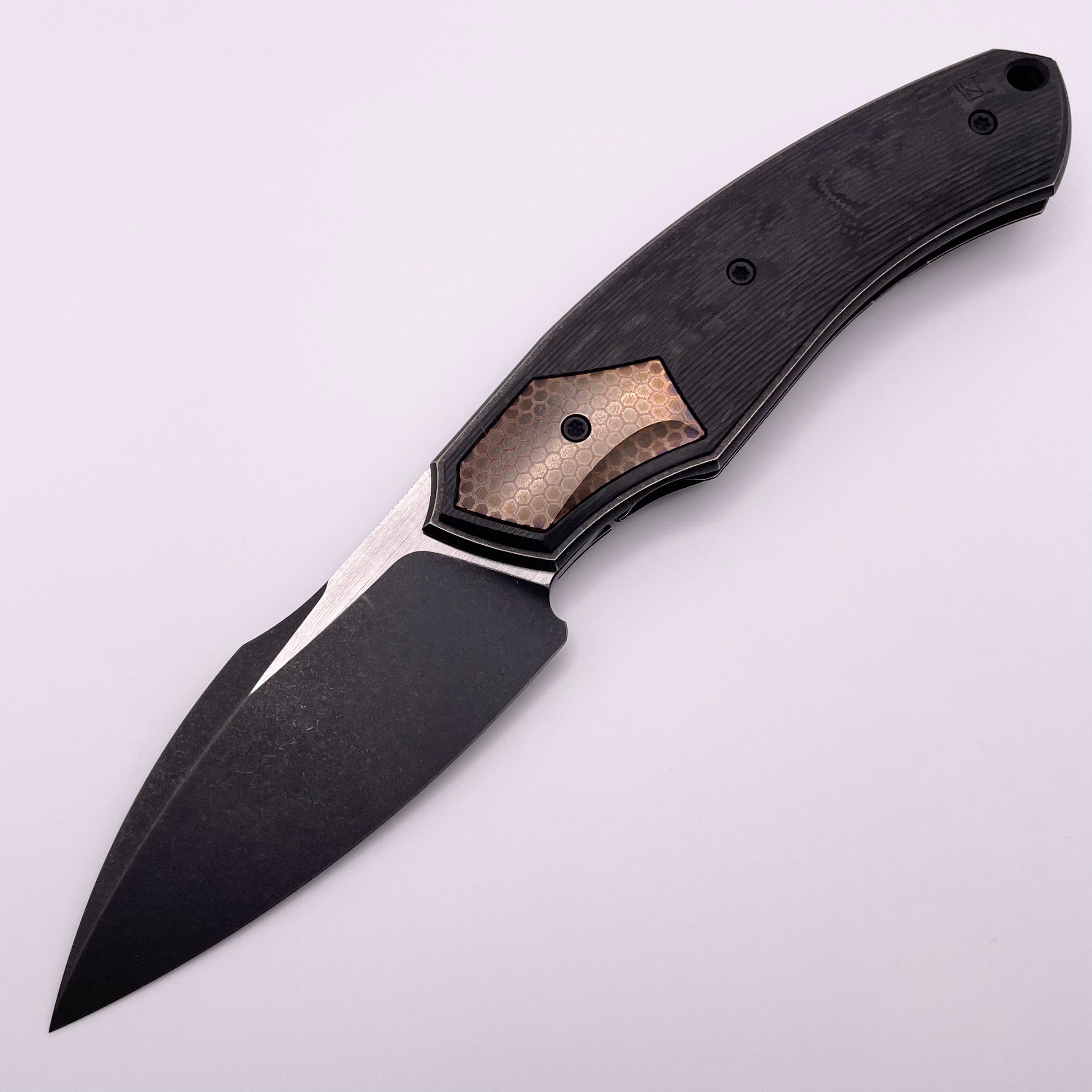 Premium Custom Knife Factory Davless: Carbon Fiber & Superconductor Edition with Two Tone Blackwash S90V Blade