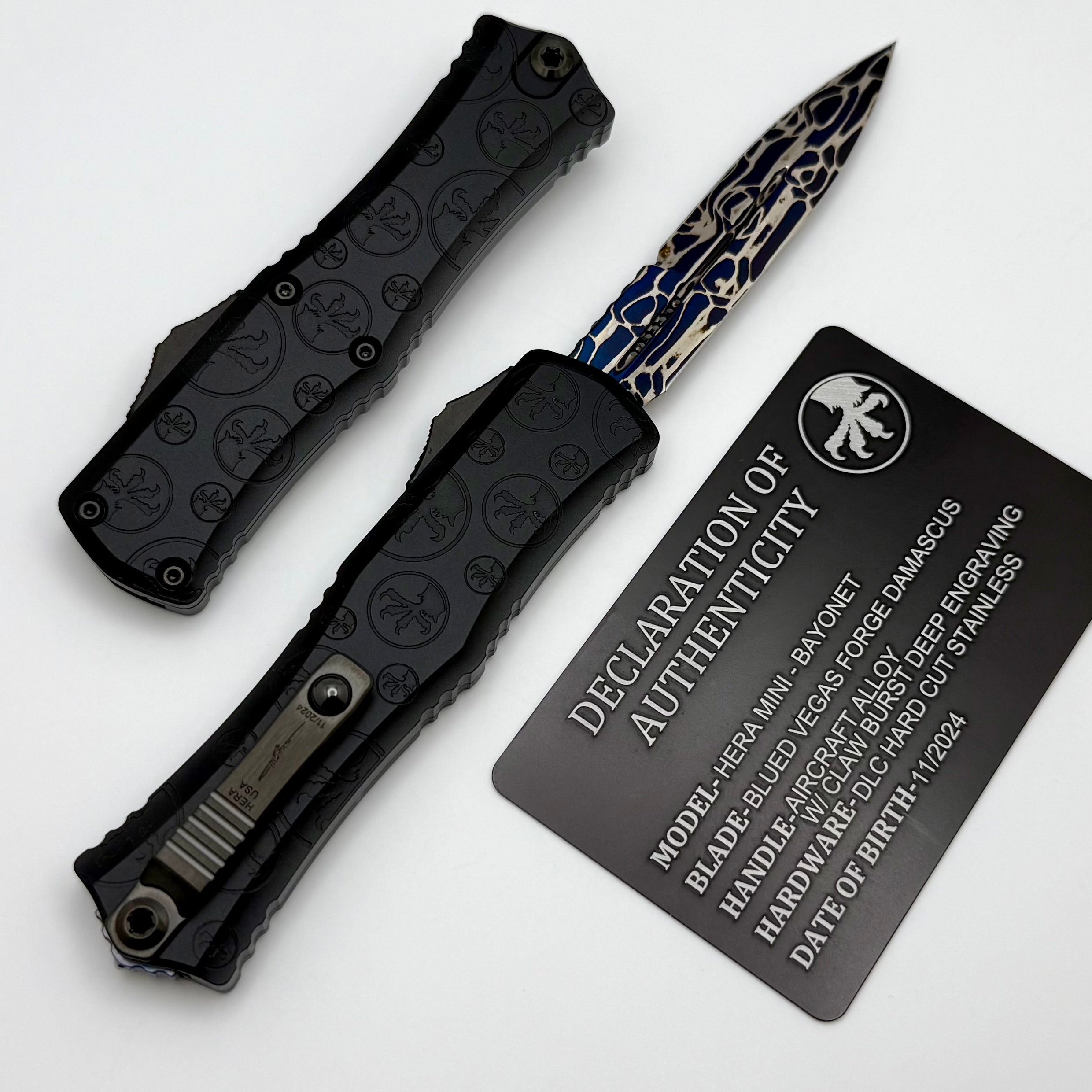 Microtech Marfione Select Hera II Mini Signature Series - Premium Damascus Blade & Black Claw Burst Handle