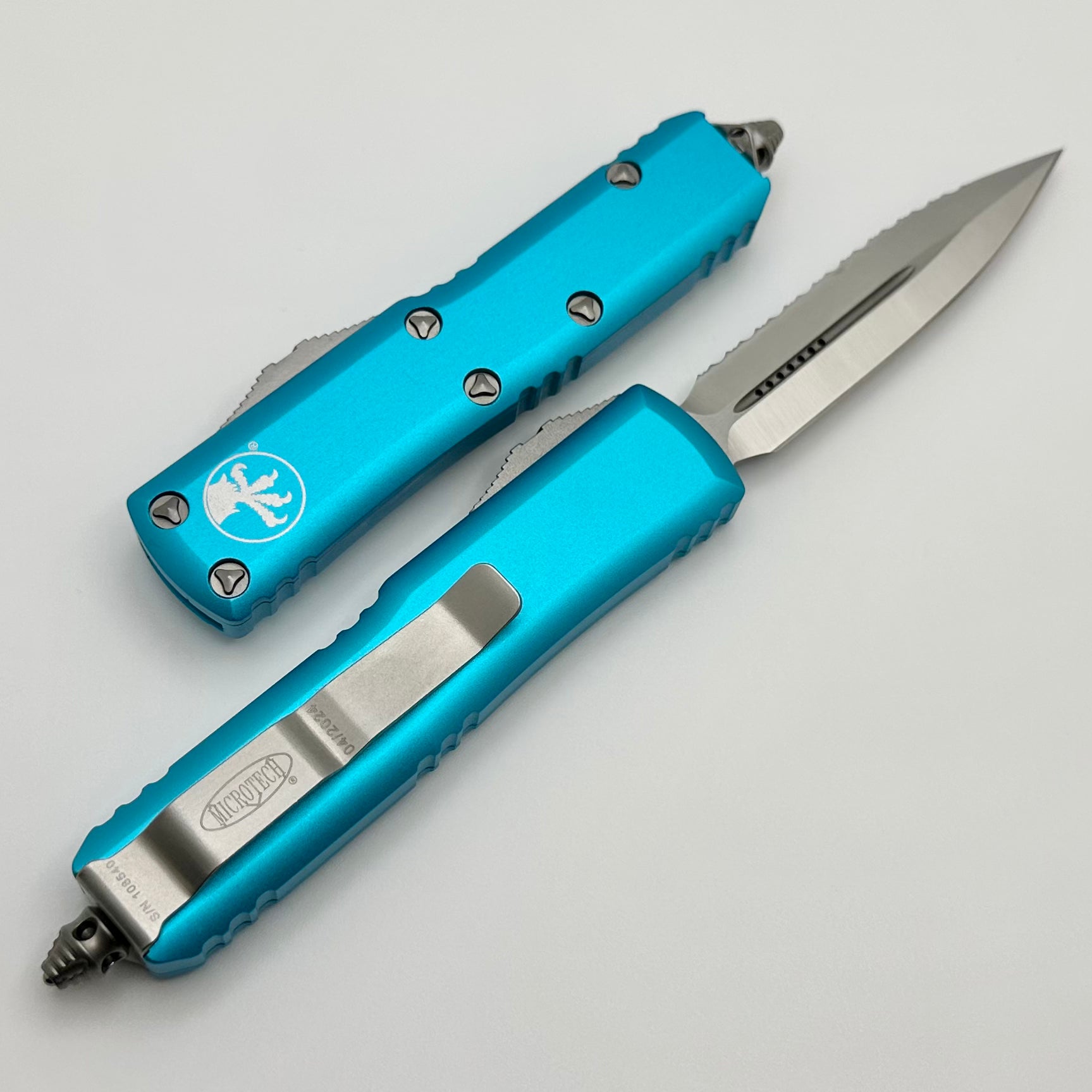 Microtech UTX-85 Premium EDC Knife - Turquoise Double Edge with Serrated Blade