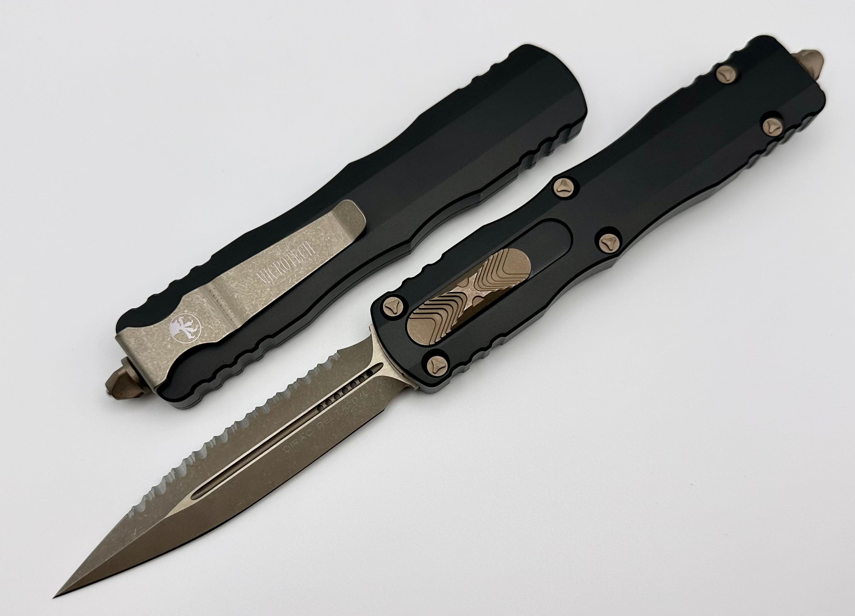 Microtech Dirac Delta D/E Bronze Apocalyptic Full Serrated & Black 227-15AP - Premium OTF Tactical Knife