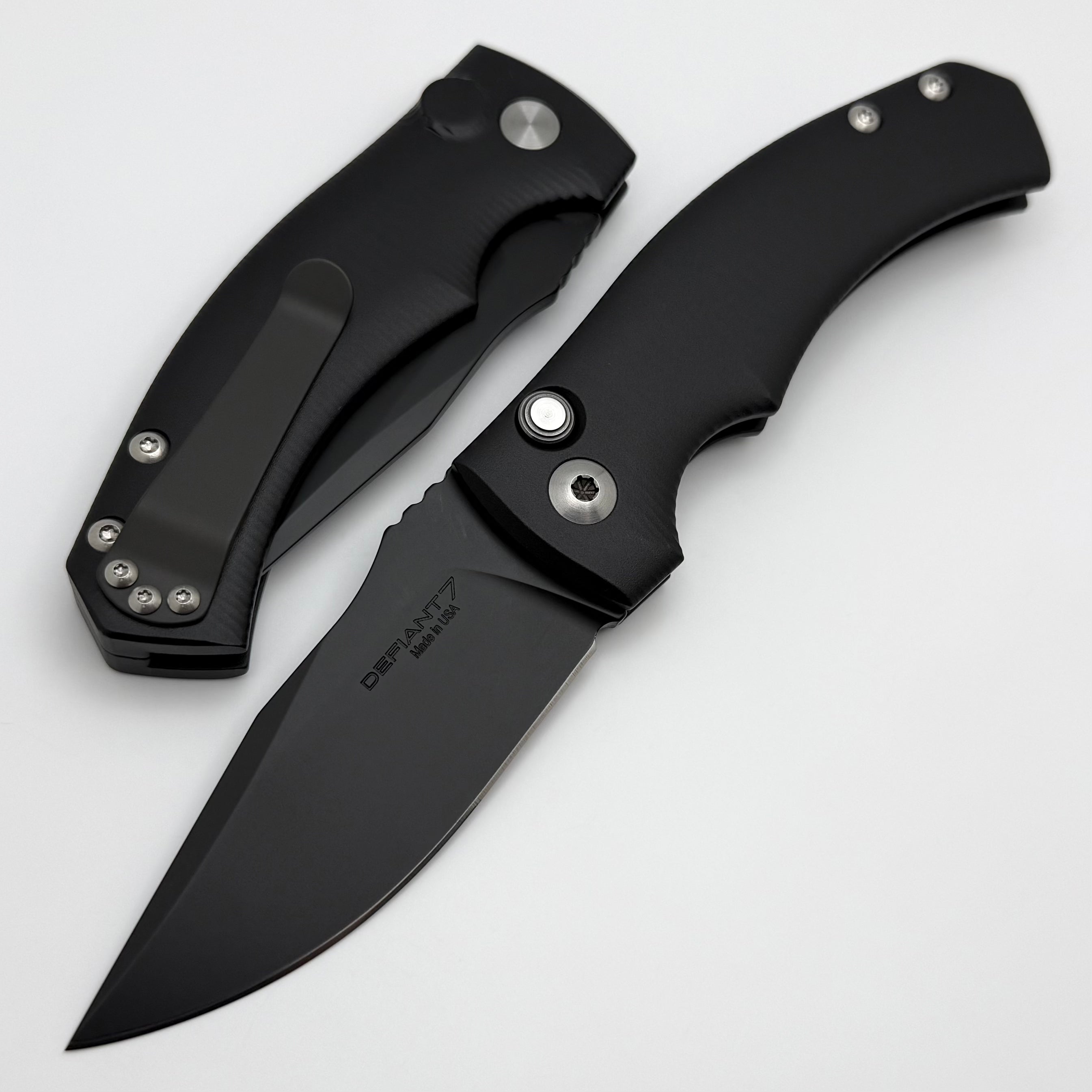 Defiant 7 Valmara Premium Auto Knife - Black Aluminum Handles & DLC CPM-154 Blade