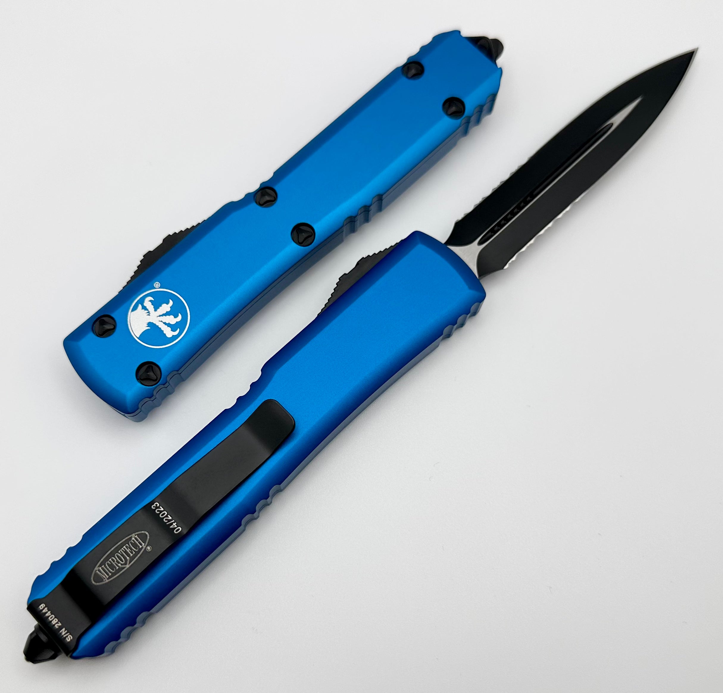 Microtech Ultratech Premium Double Edge Tactical Knife - Blue Partial Serrated