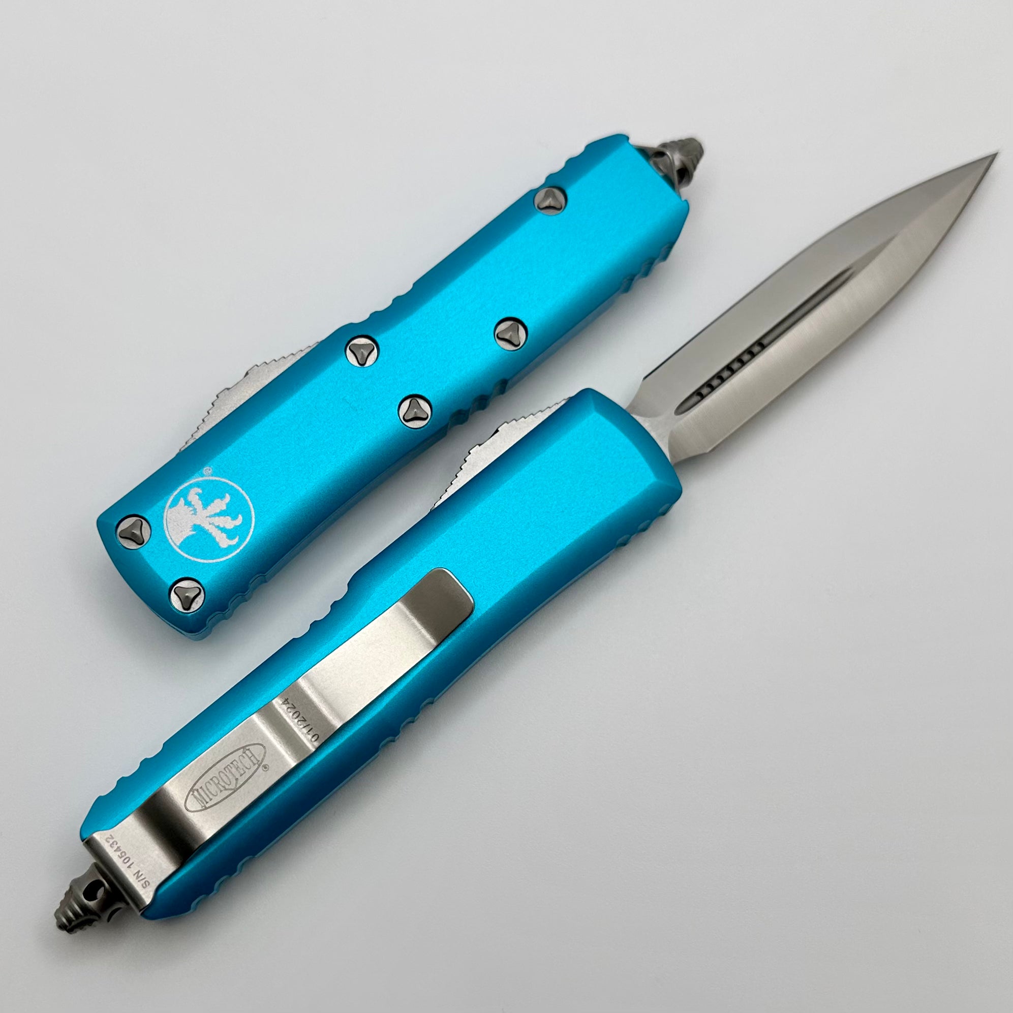 Microtech UTX-85 Premium Double Edge EDC Knife - Satin & Turquoise