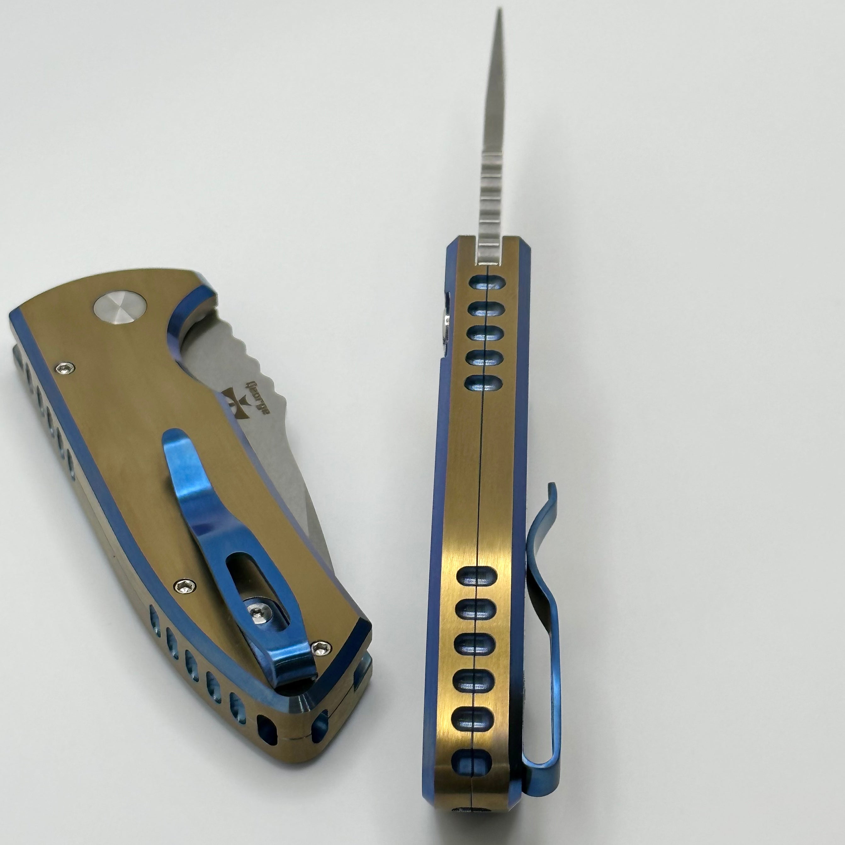 Pro-Tech SBR Ultimate Custom Knife: Blue/Bronze Titanium Handle, Stonewash S35VN Blade